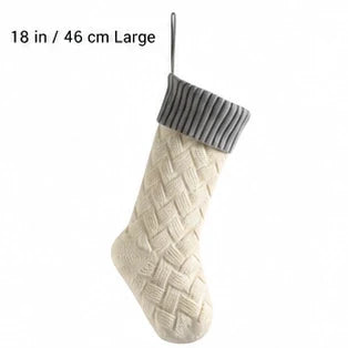 Ivory body and silver gray cuff large Christmas stocking