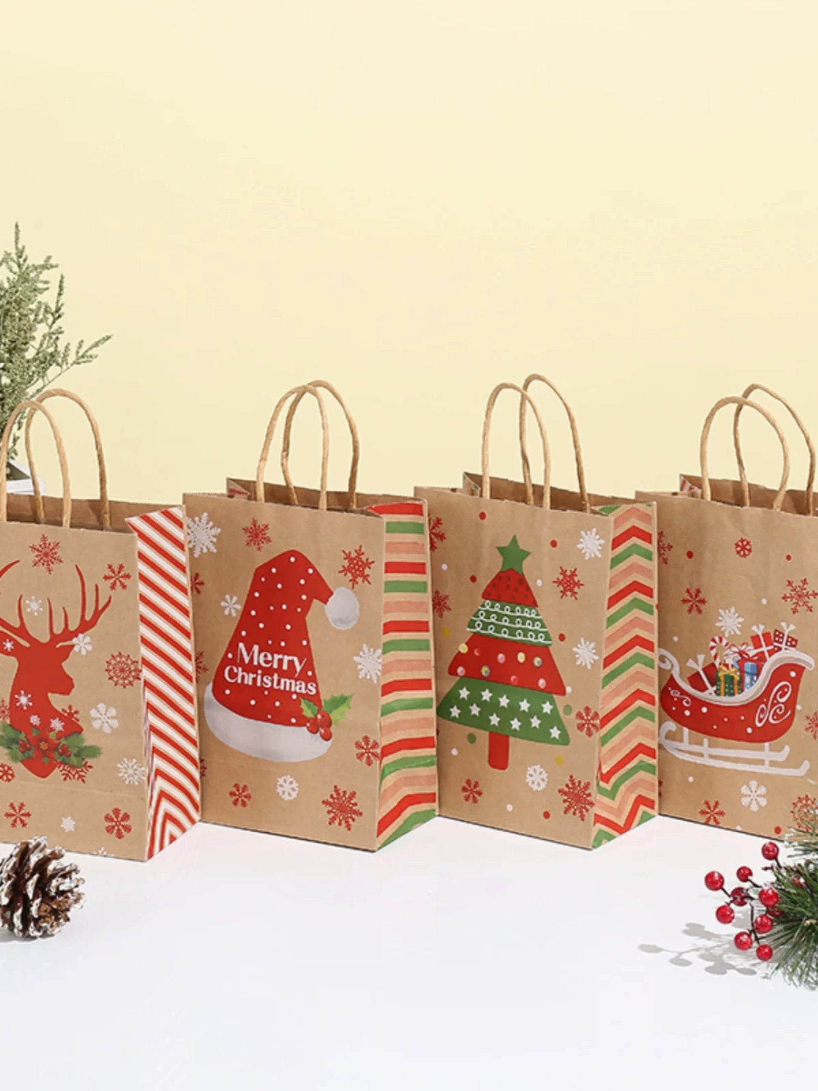 Kraft Christmas Paper Gift Bags with Rope Handles – product view