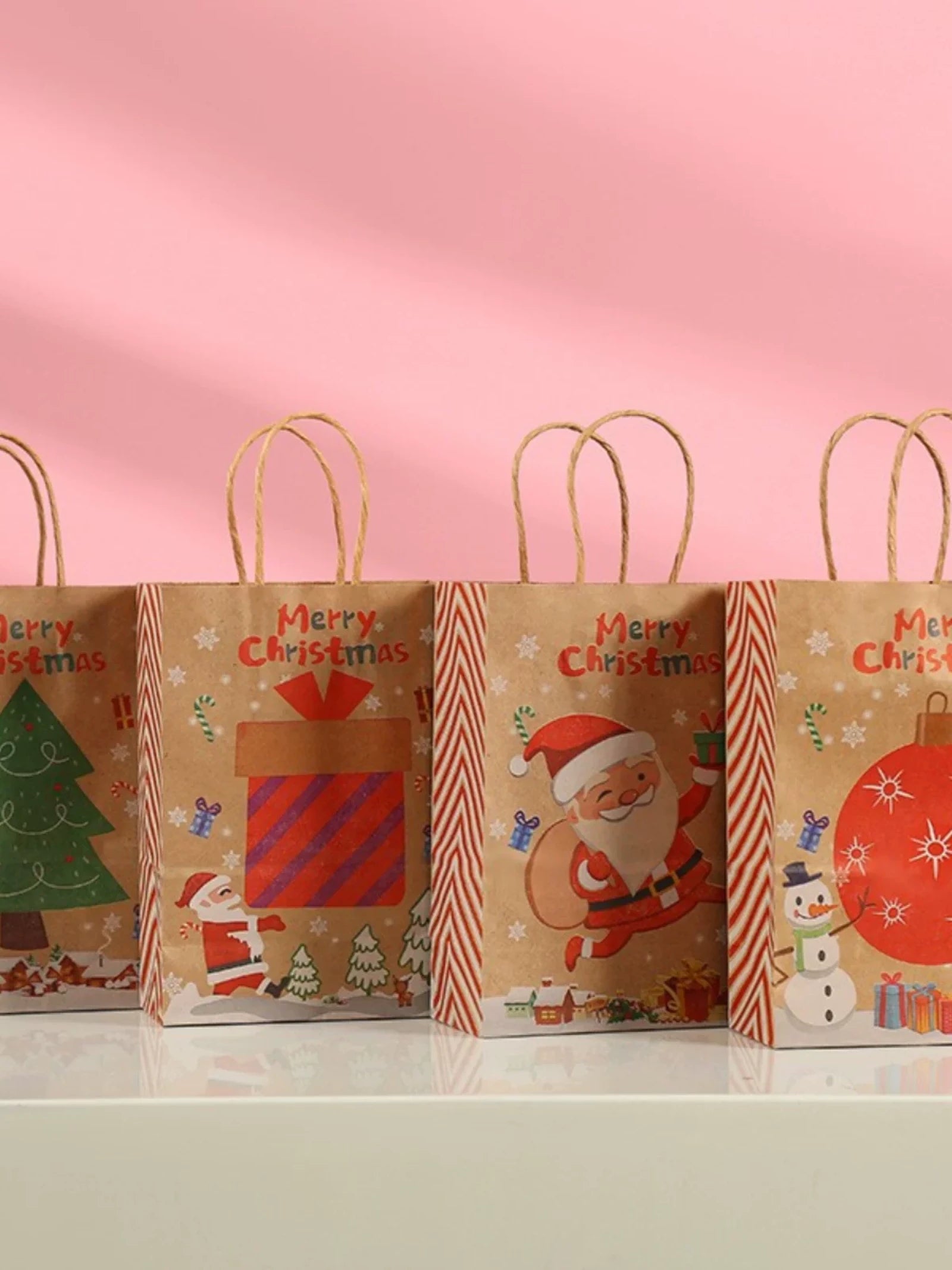 Kraft Christmas Paper Gift Bags with Rope Handles – product view