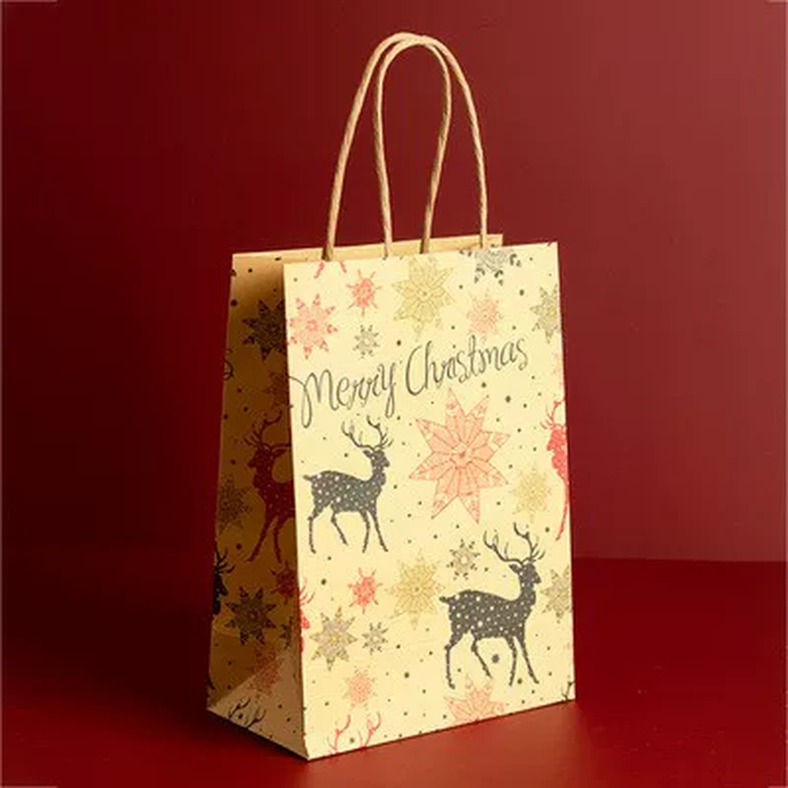 Kraft Christmas Paper Gift Bags with Rope Handles – product view