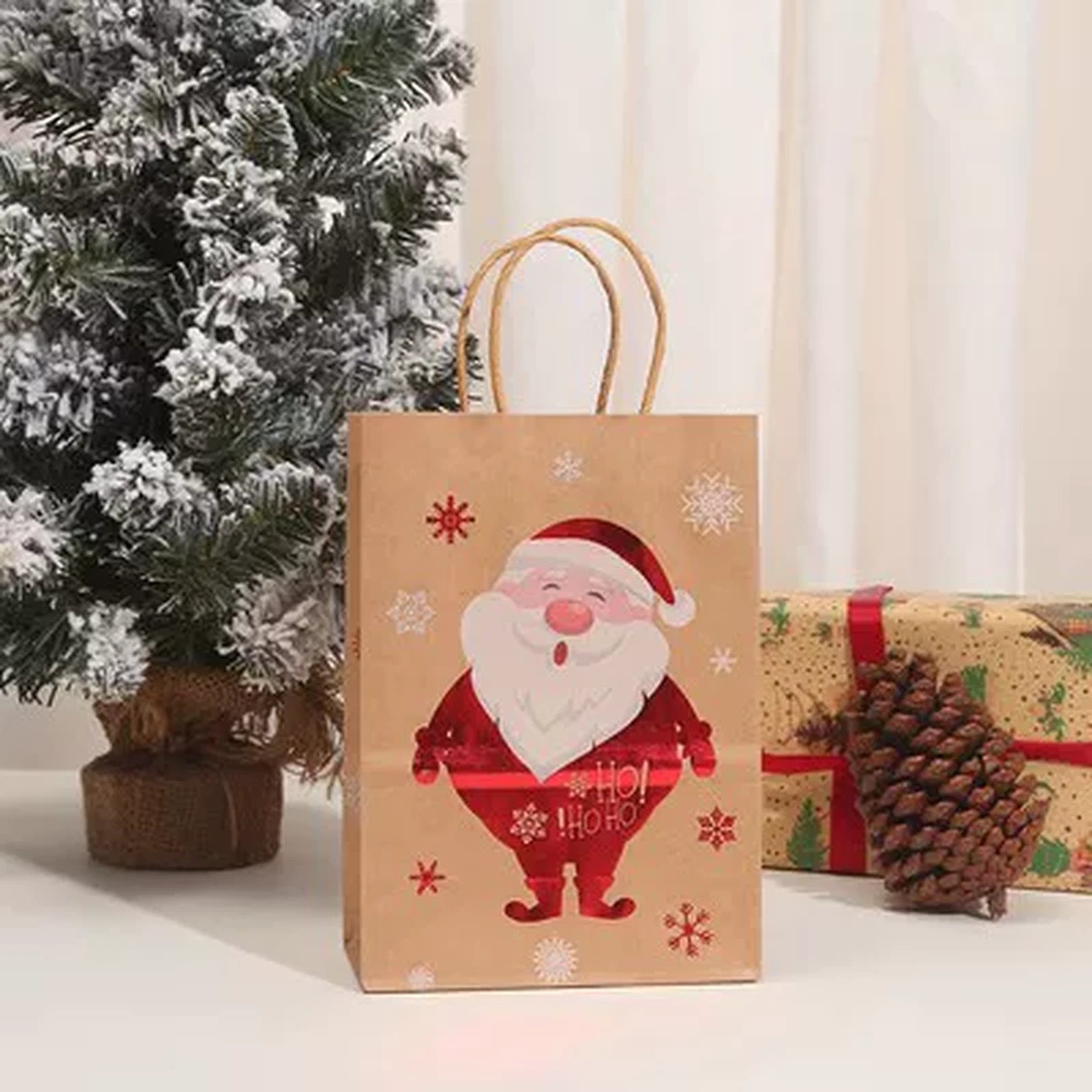 Kraft Christmas Paper Gift Bags with Rope Handles – product view