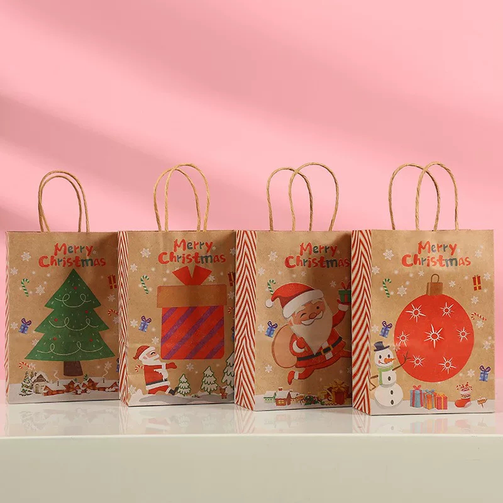 Kraft Christmas Paper Gift Bags with Rope Handles – product view