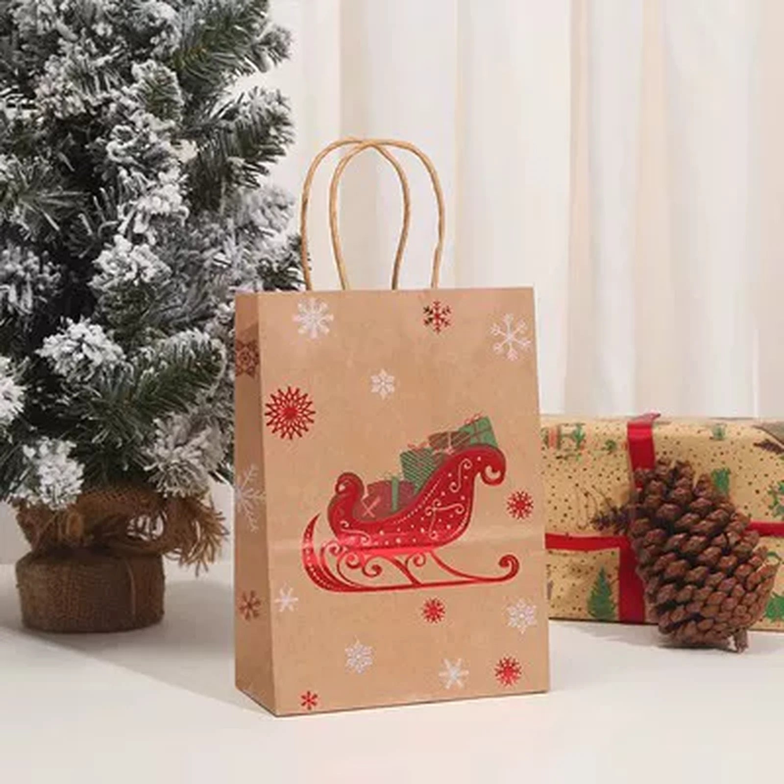 Kraft Christmas Paper Gift Bags with Rope Handles – product view