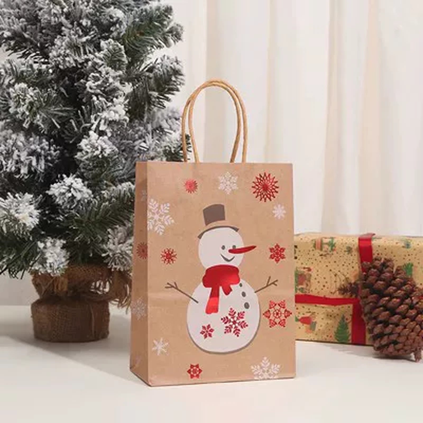 Kraft Christmas Paper Gift Bags with Rope Handles – product view