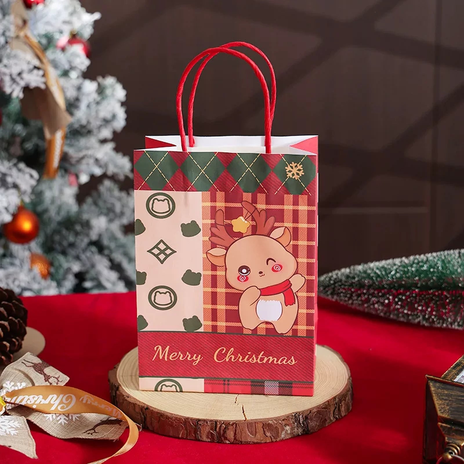 Kraft Christmas Paper Gift Bags with Rope Handles – product view