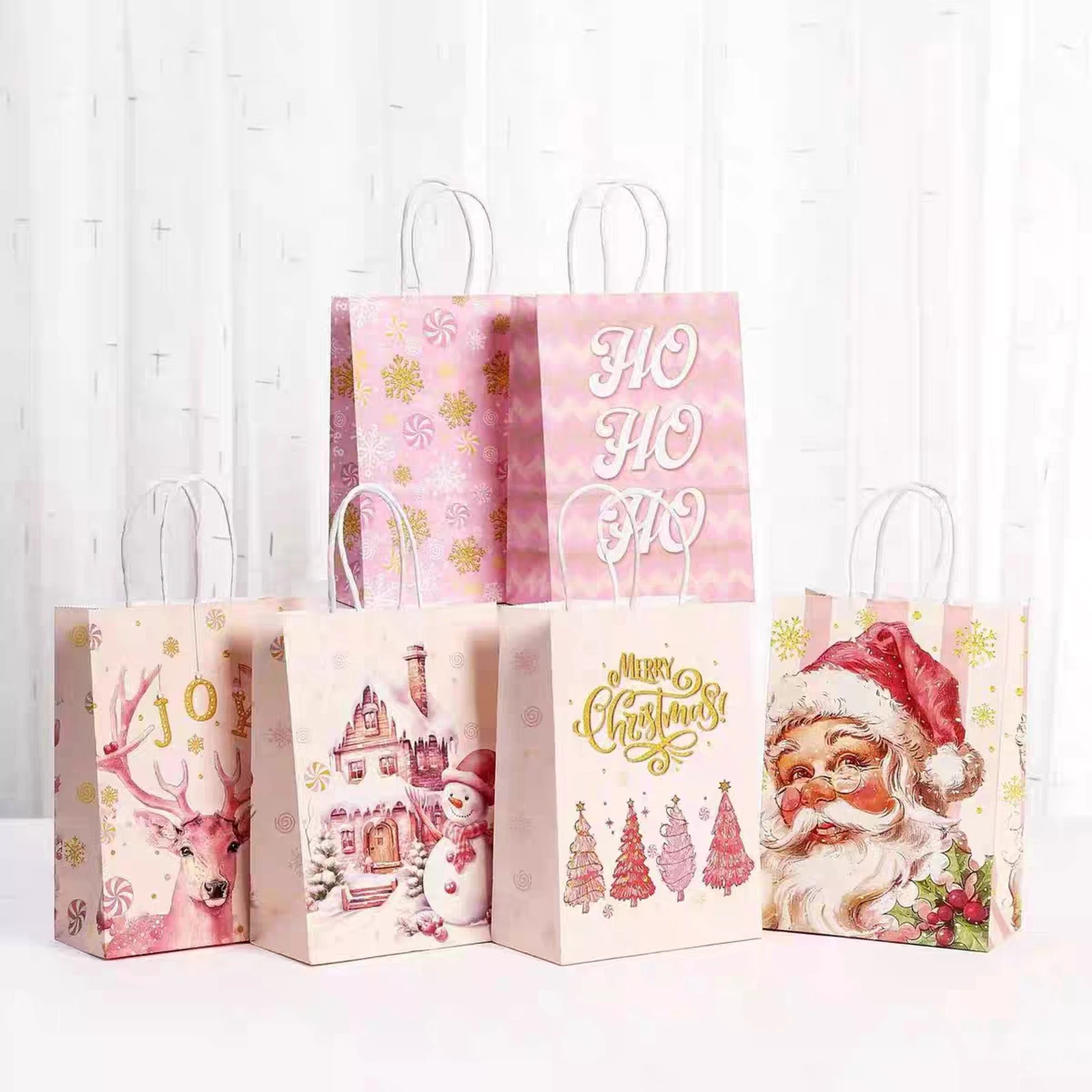 Kraft Christmas Paper Gift Bags with Rope Handles – product view