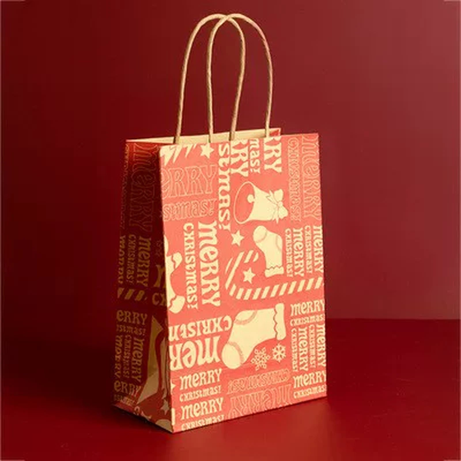 Kraft Christmas Paper Gift Bags with Rope Handles – product view