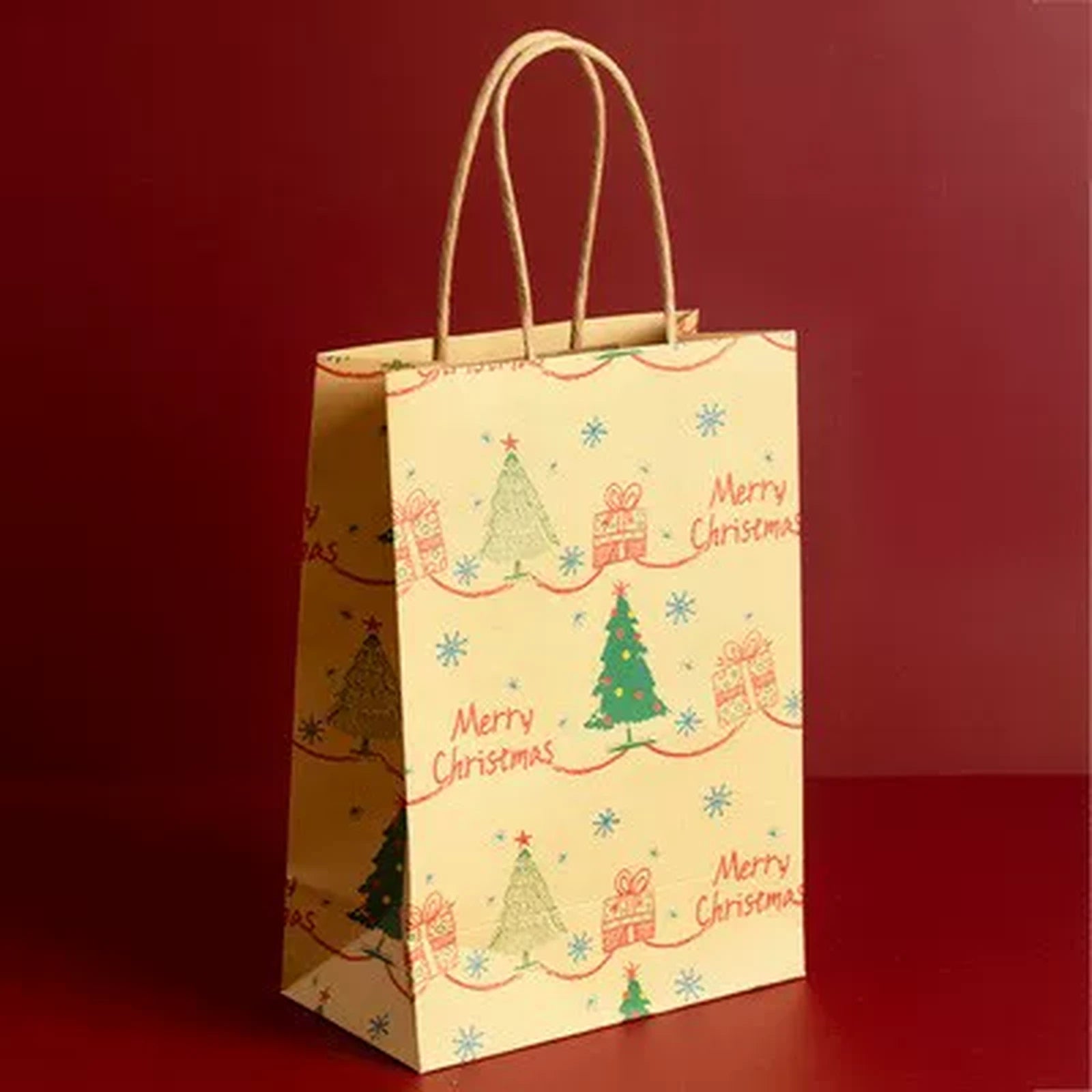 Kraft Christmas Paper Gift Bags with Rope Handles – product view