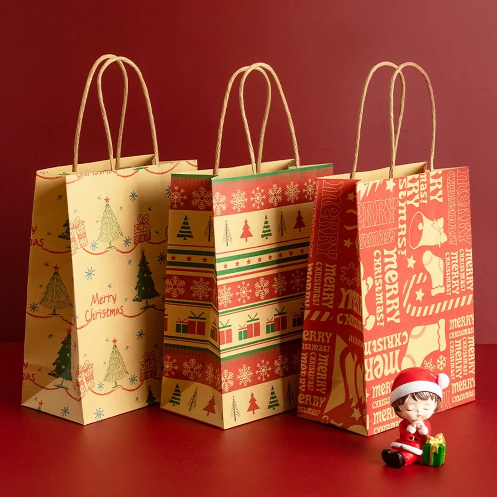 Kraft Christmas Paper Gift Bags with Twisted Handles – product view