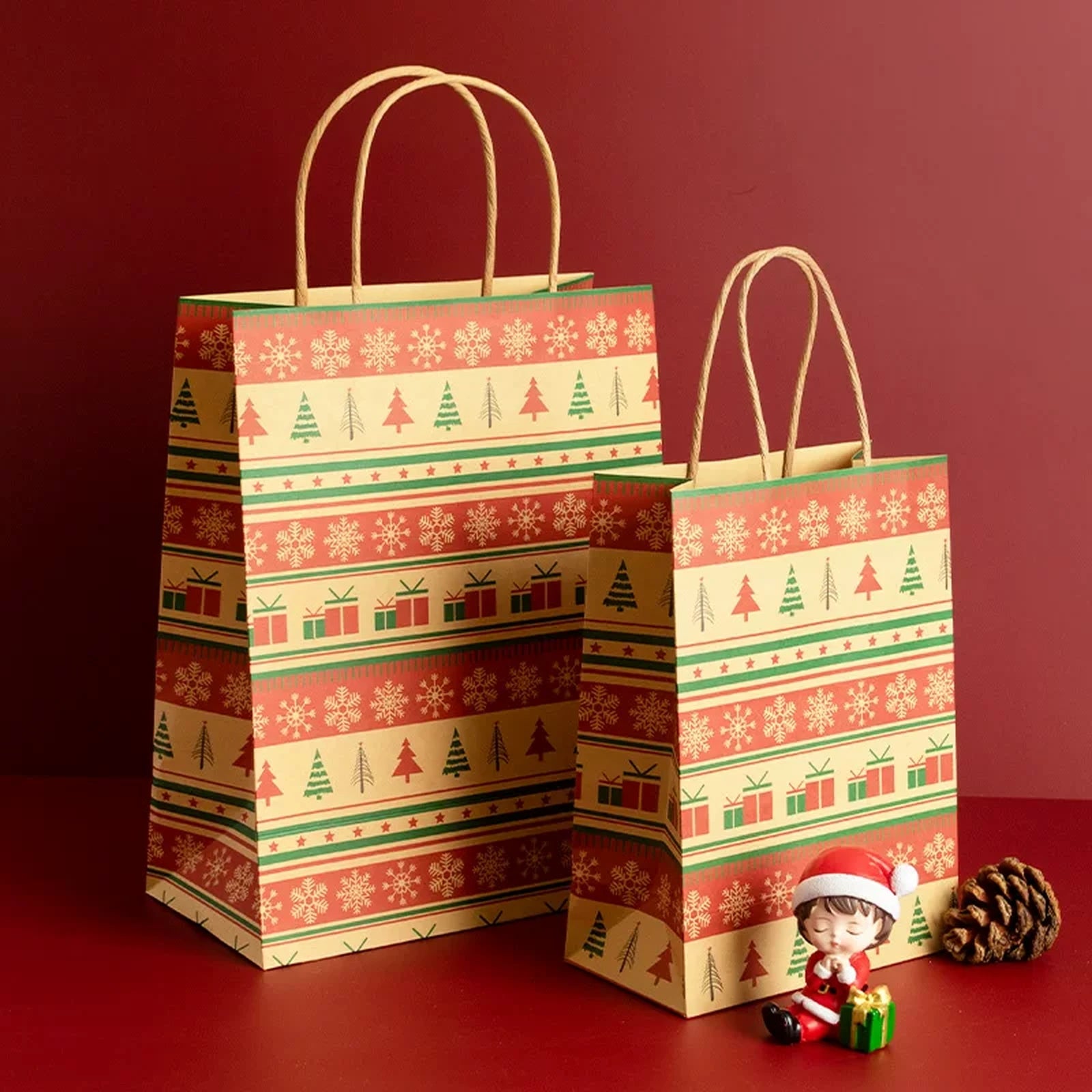 Kraft Christmas Paper Gift Bags with Twisted Handles – product view
