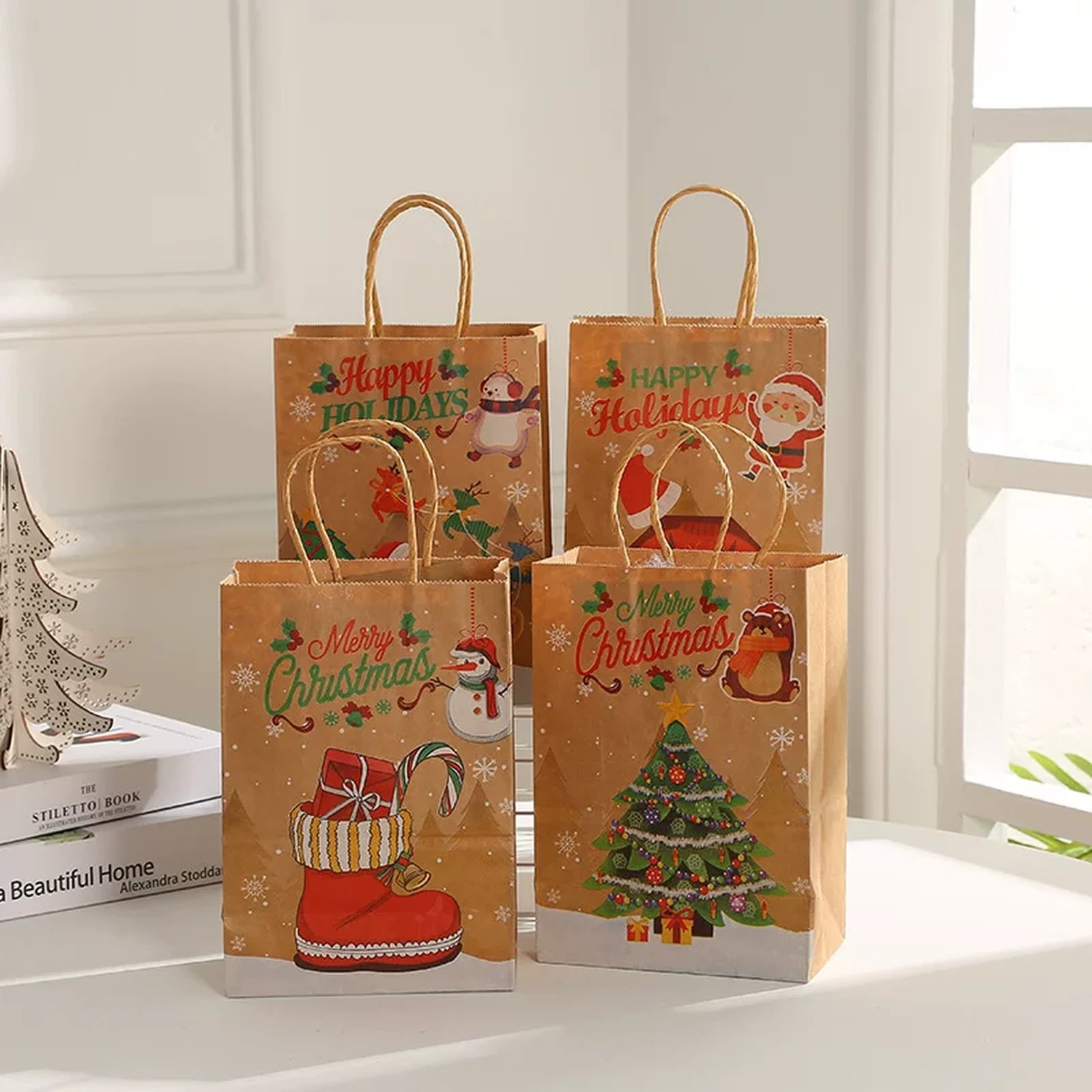 Kraft Christmas Paper Gift Bags with Twisted Handles – product view