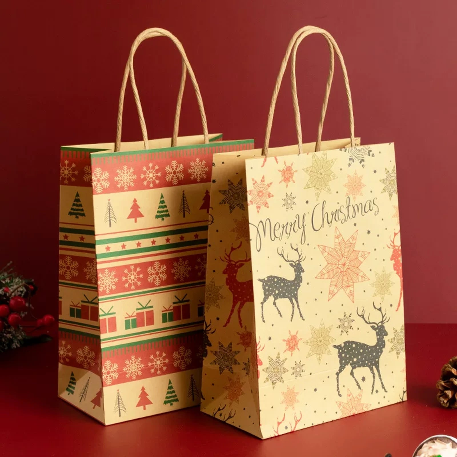 Kraft Christmas Paper Gift Bags with Twisted Handles – product view