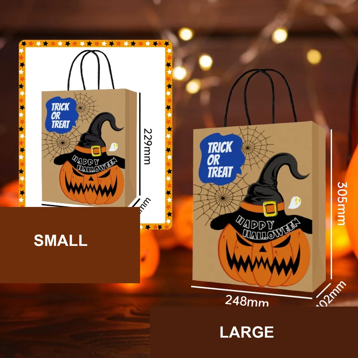 Angry pumpkin kraft paper Halloween gift bag in two sizes