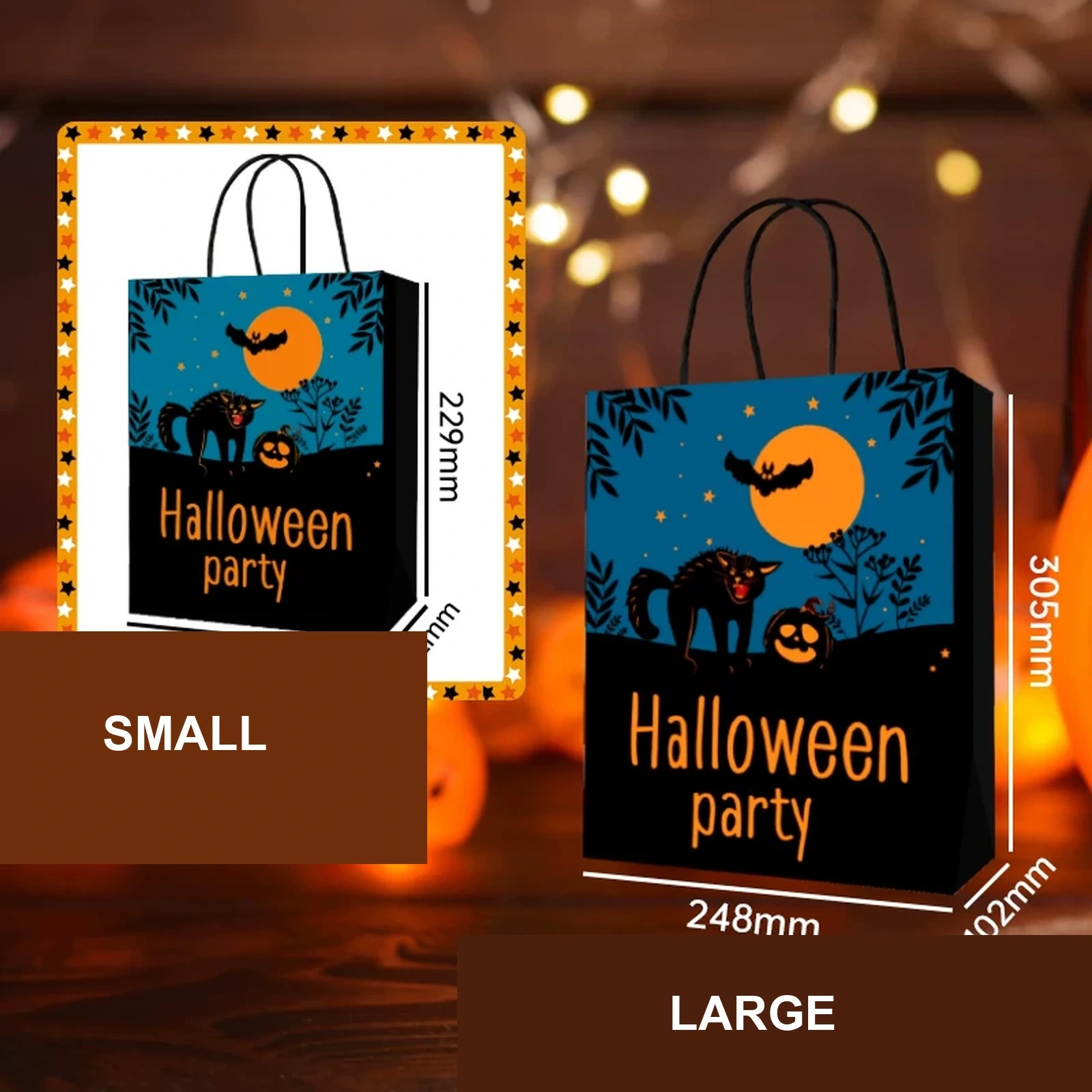Black bat kraft paper Halloween gift bag in two sizes