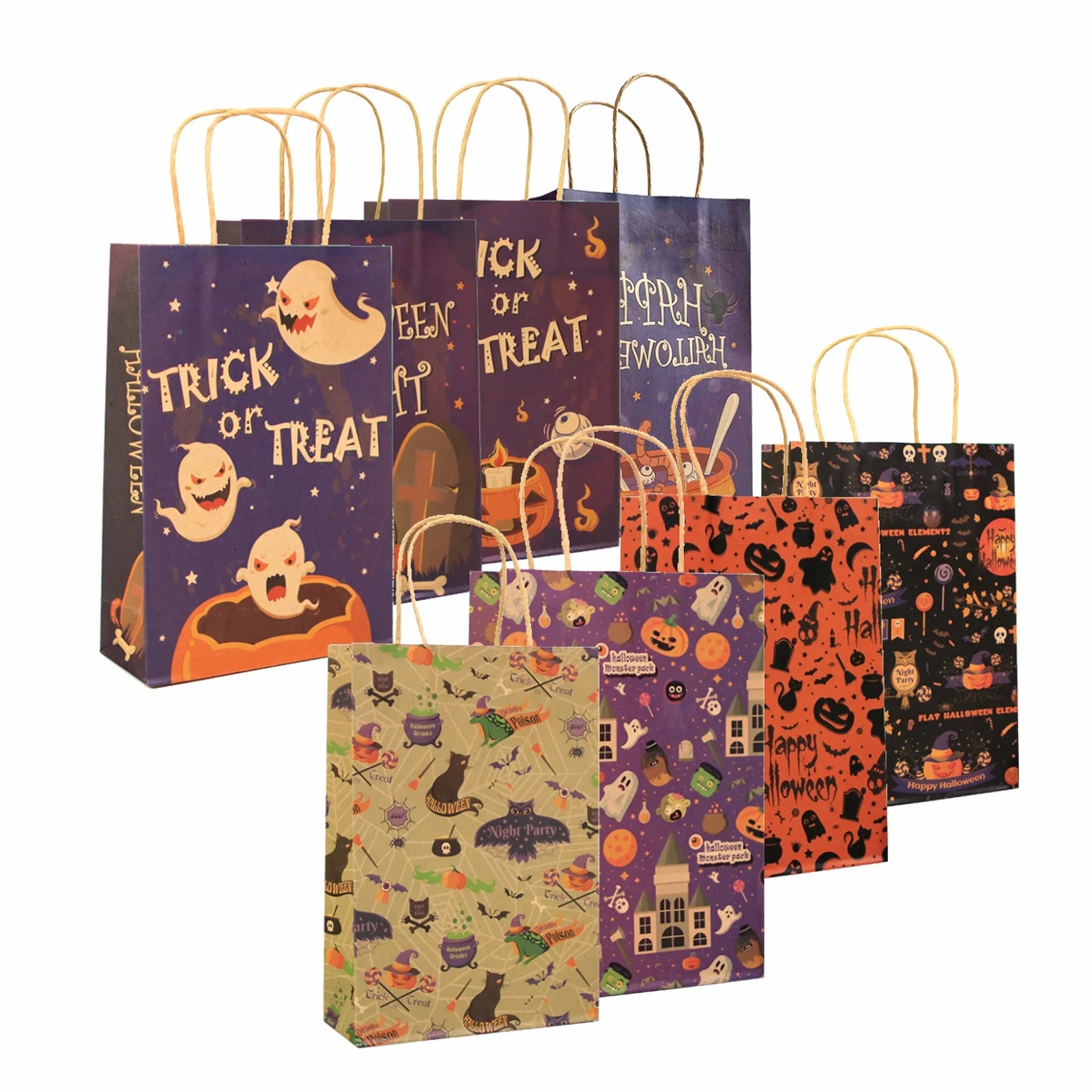 Eight-design assortment kraft paper Halloween gift bags