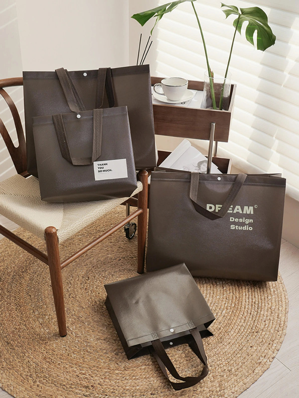 Laminated Coffee-Brown Non-Woven Tote Bags — 2 Styles product view 1
