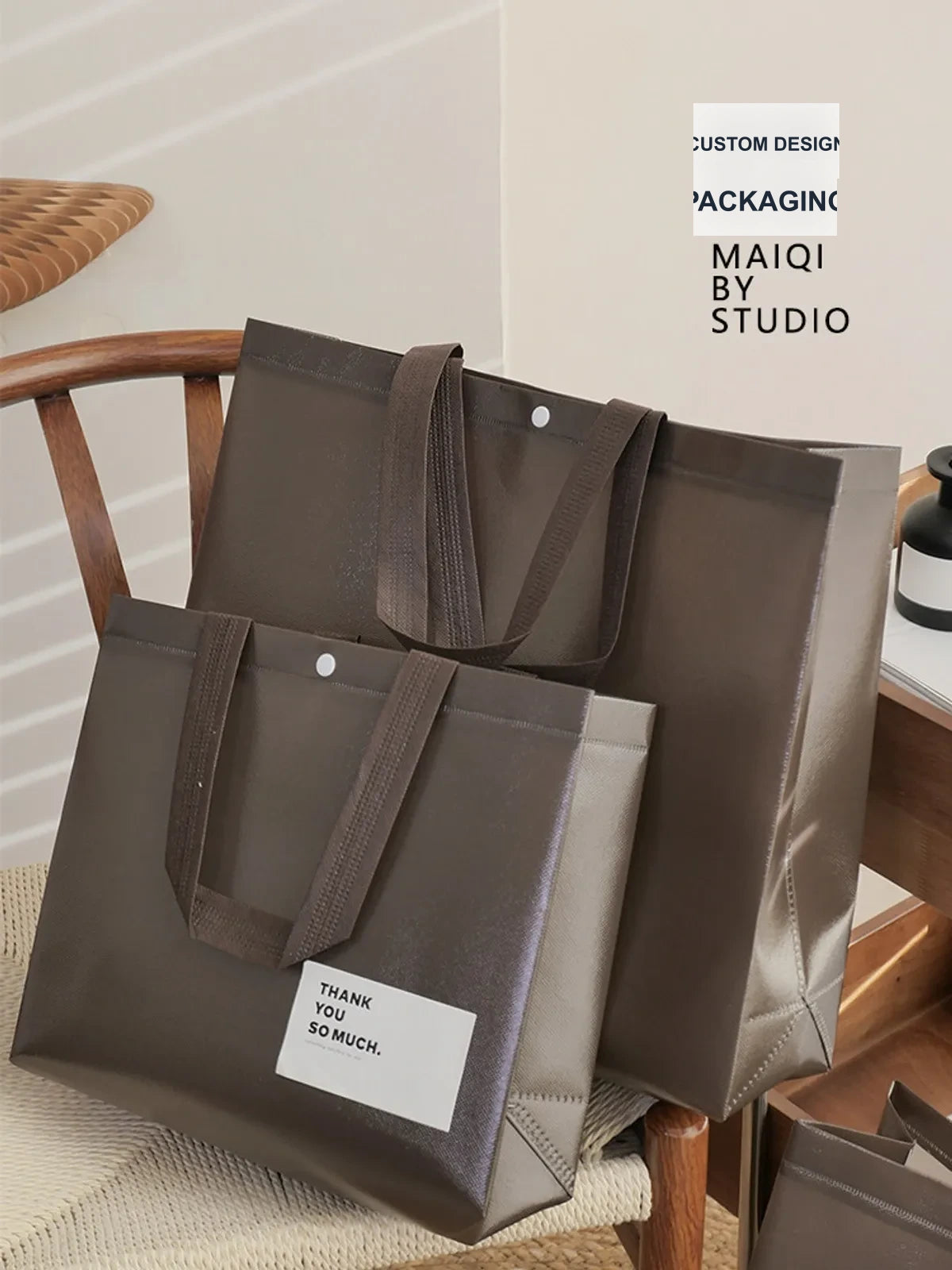 Laminated Coffee-Brown Non-Woven Tote Bags — 2 Styles product view 2
