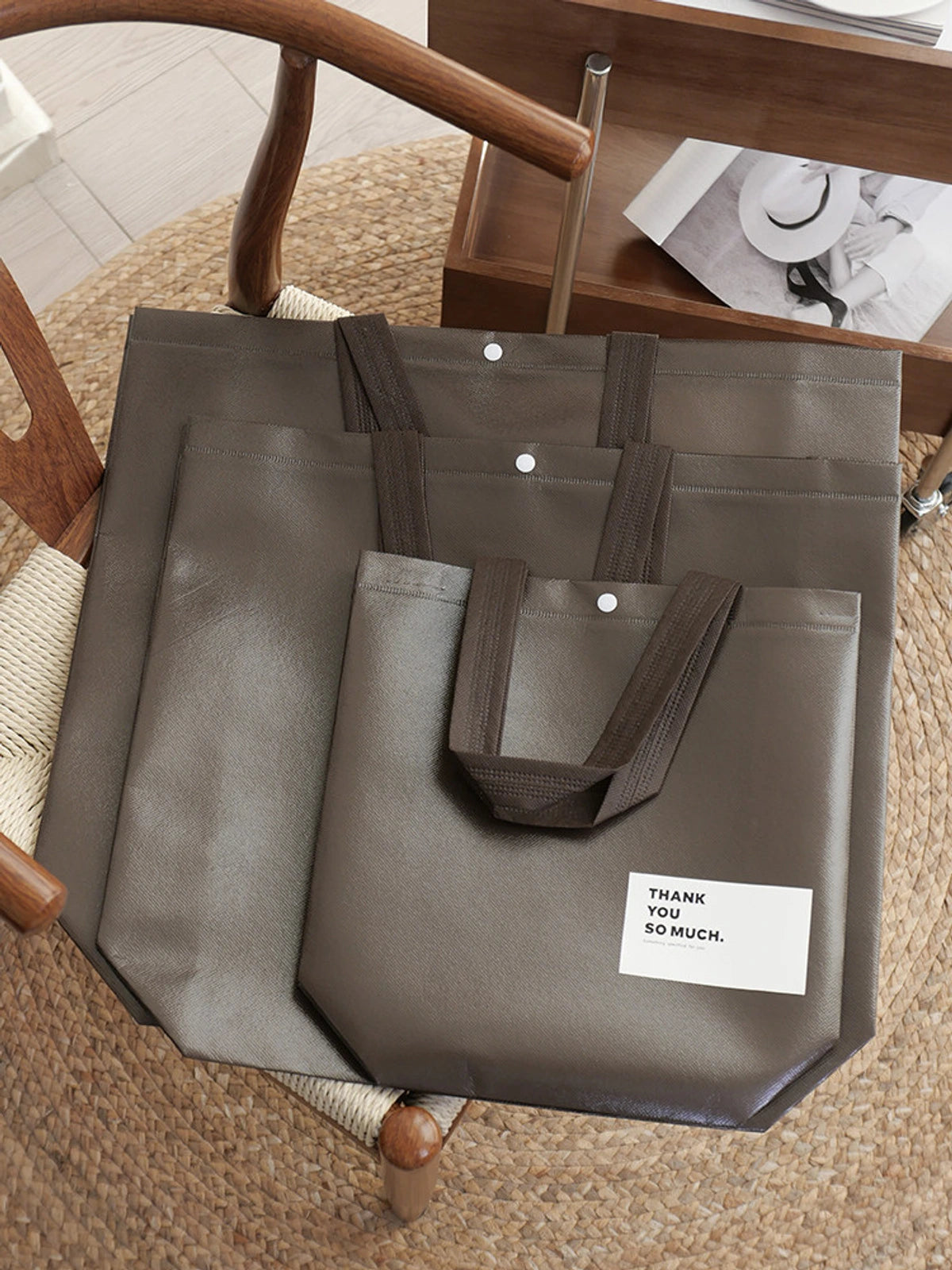 Laminated Coffee-Brown Non-Woven Tote Bags — 2 Styles product view 5