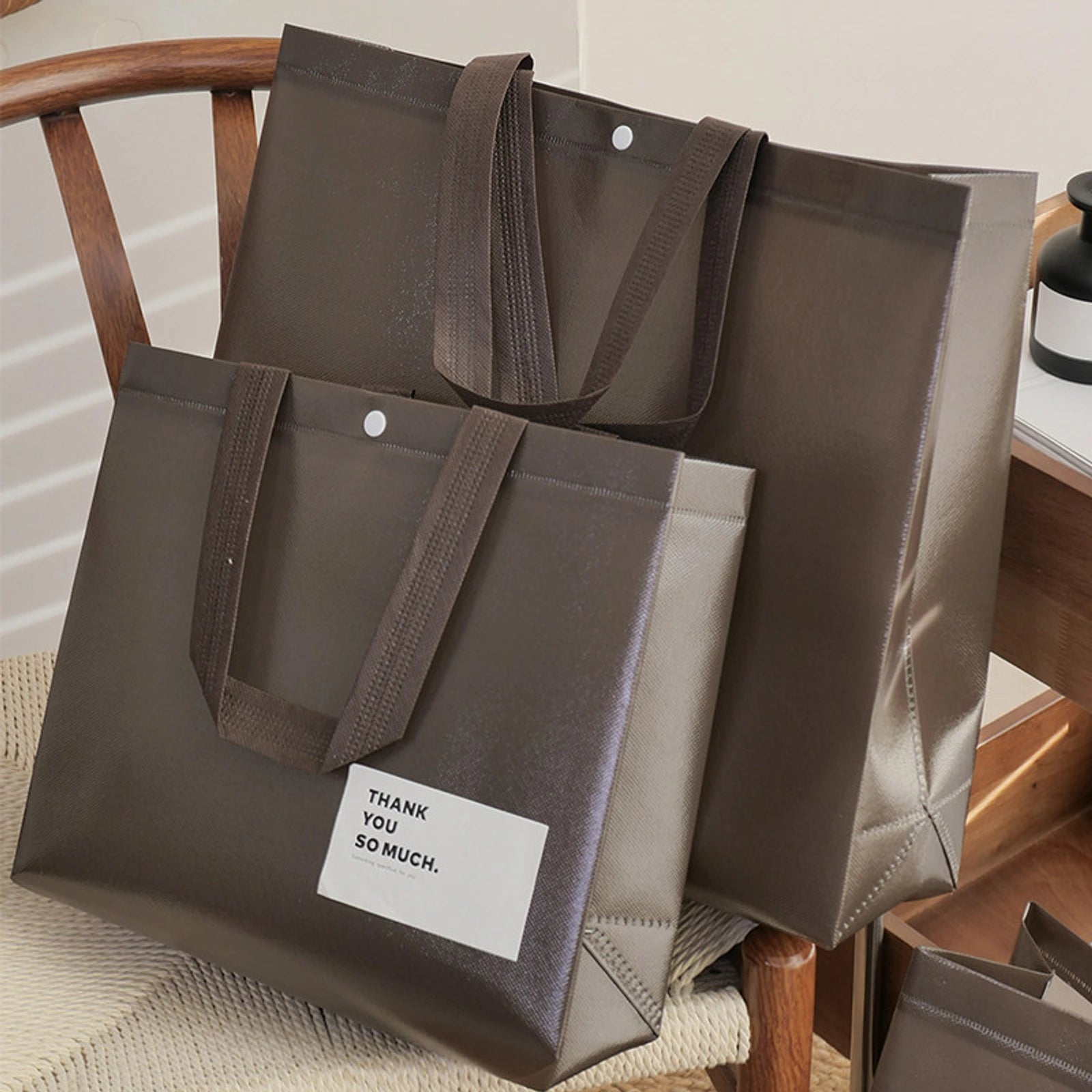 Laminated Coffee-Brown Non-Woven Tote Bags — 2 Styles — Laminated — Coffee Brown