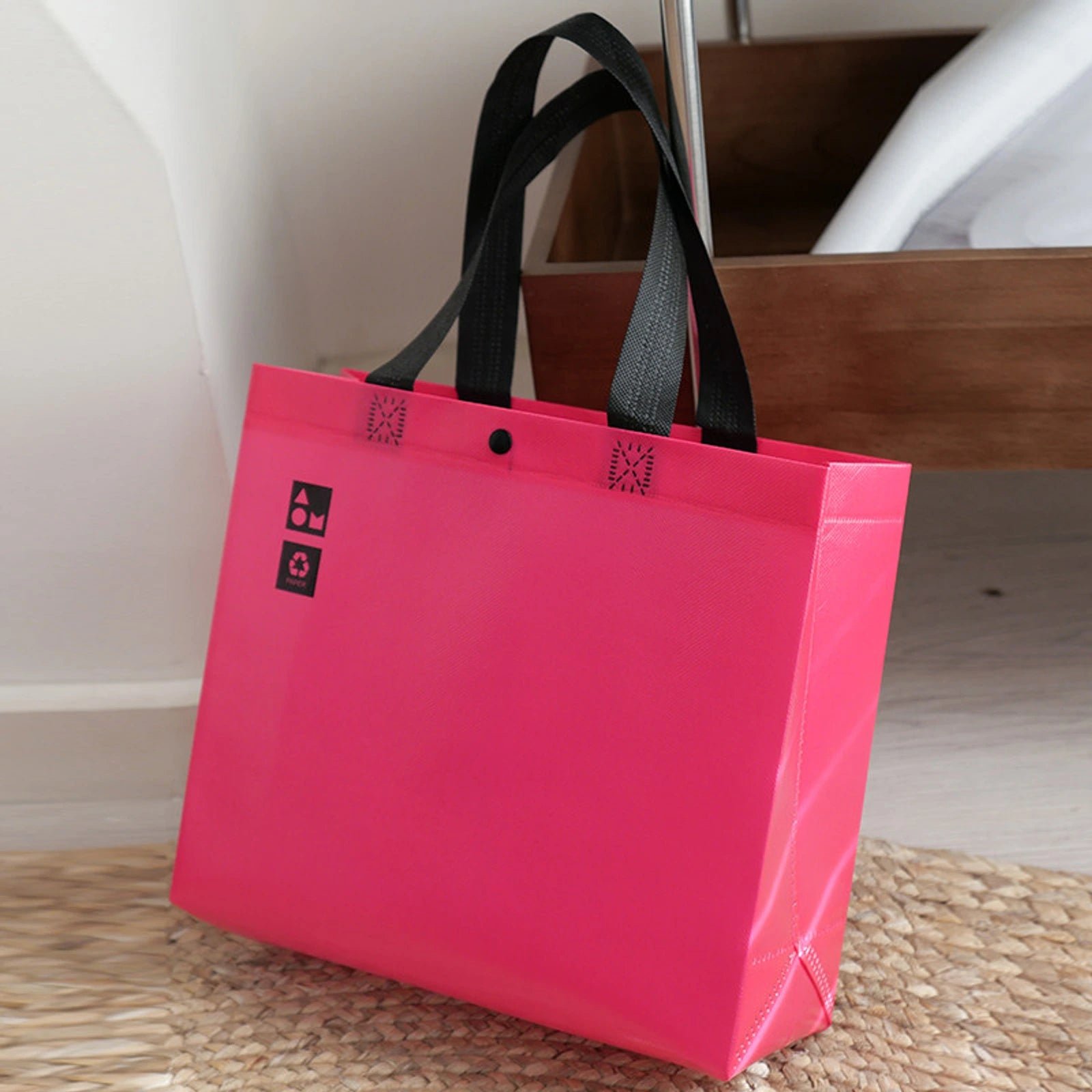 Laminated Coffee-Brown Non-Woven Tote Bags — 2 Styles — Laminated — Dragon Fruit Pink