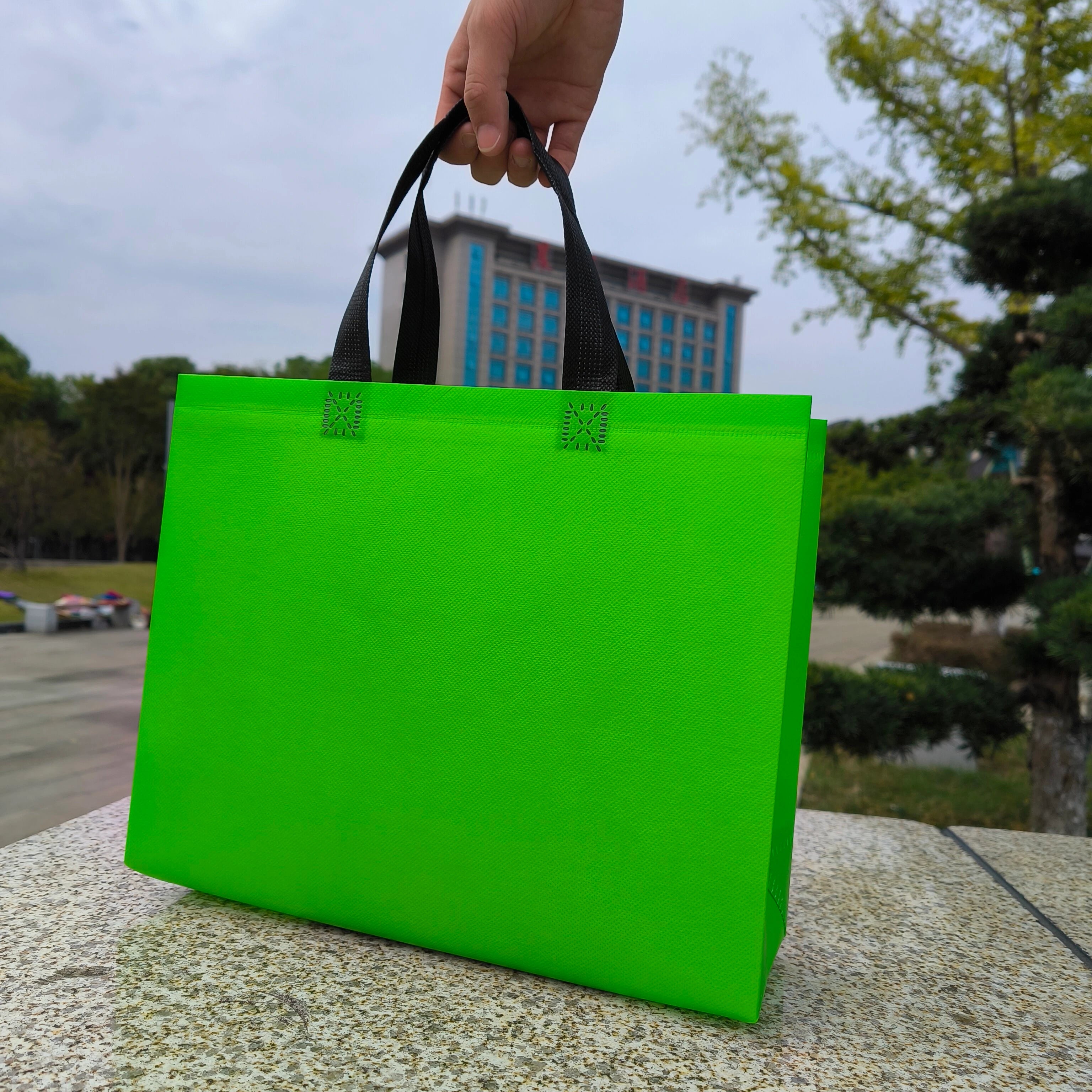 Bright Green laminated heavy-duty non-woven tote bags — 18 colors