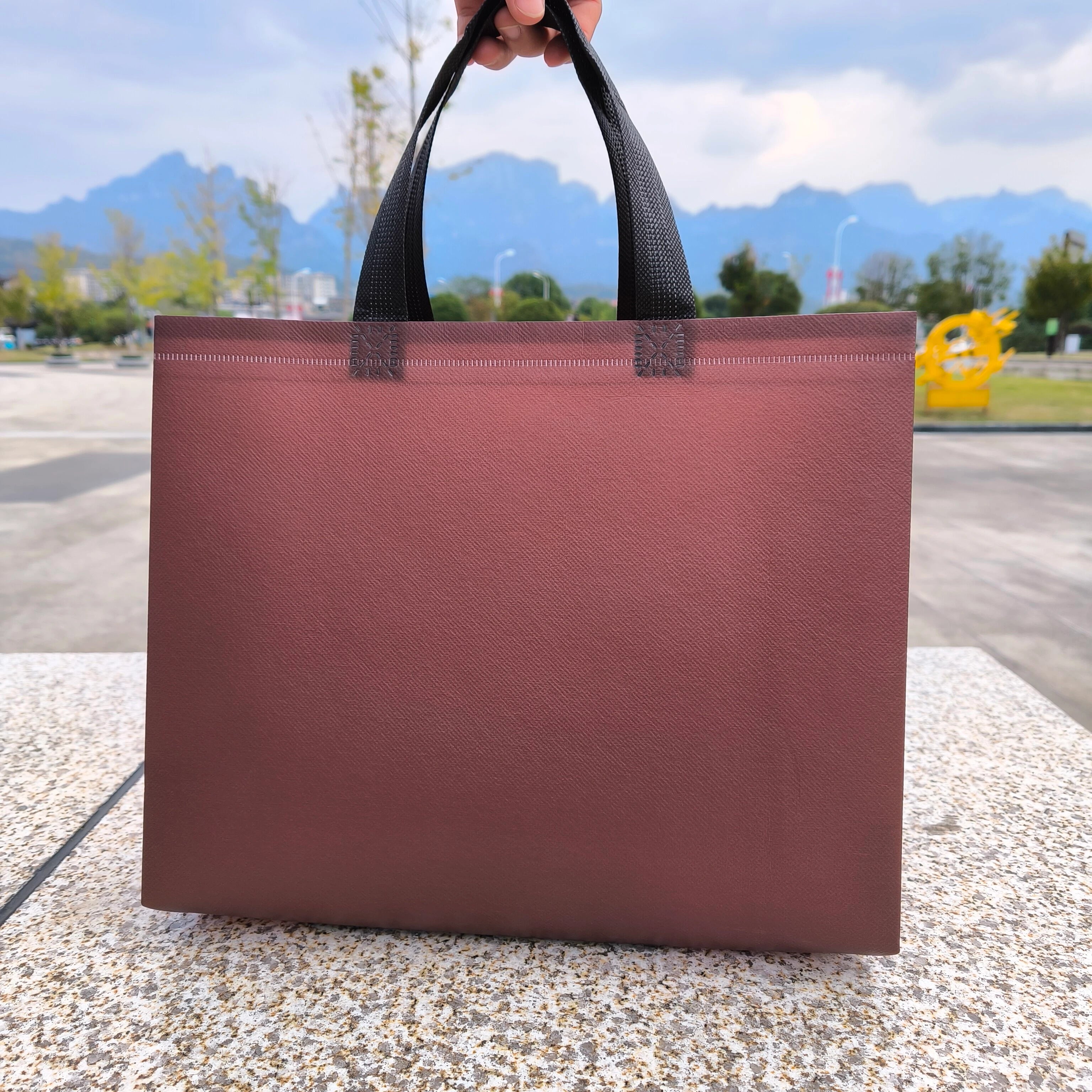 Brown laminated heavy-duty non-woven tote bags — 18 colors