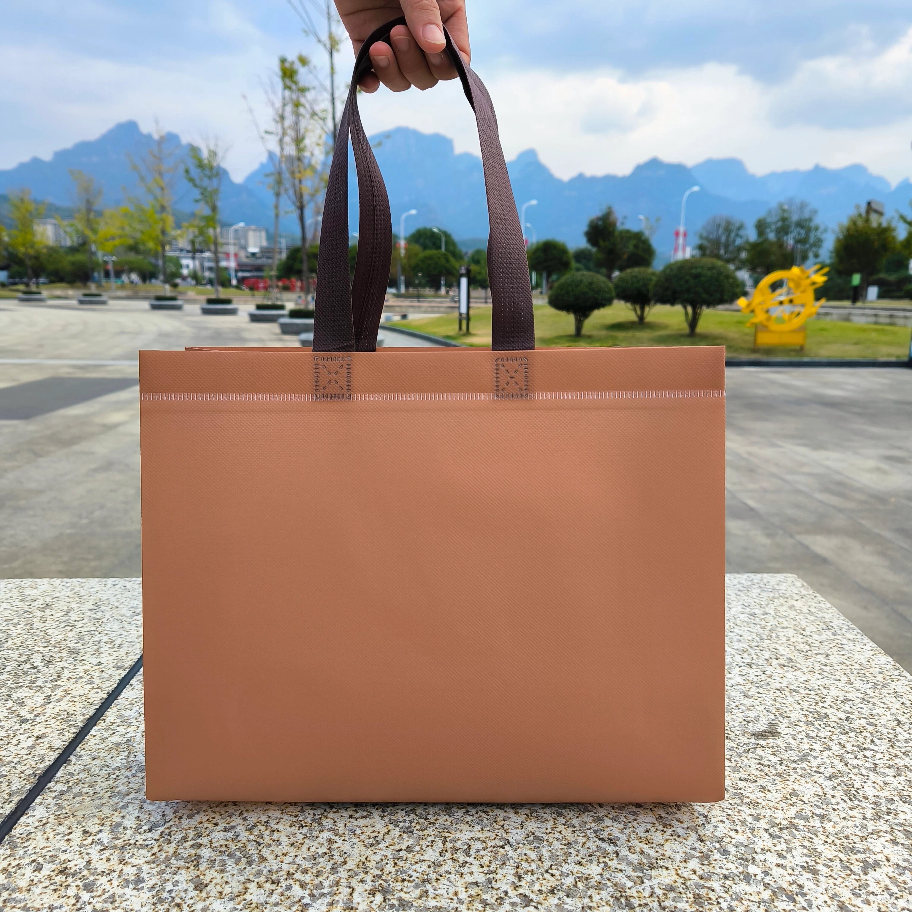 Caramel laminated heavy-duty non-woven tote bags — 18 colors