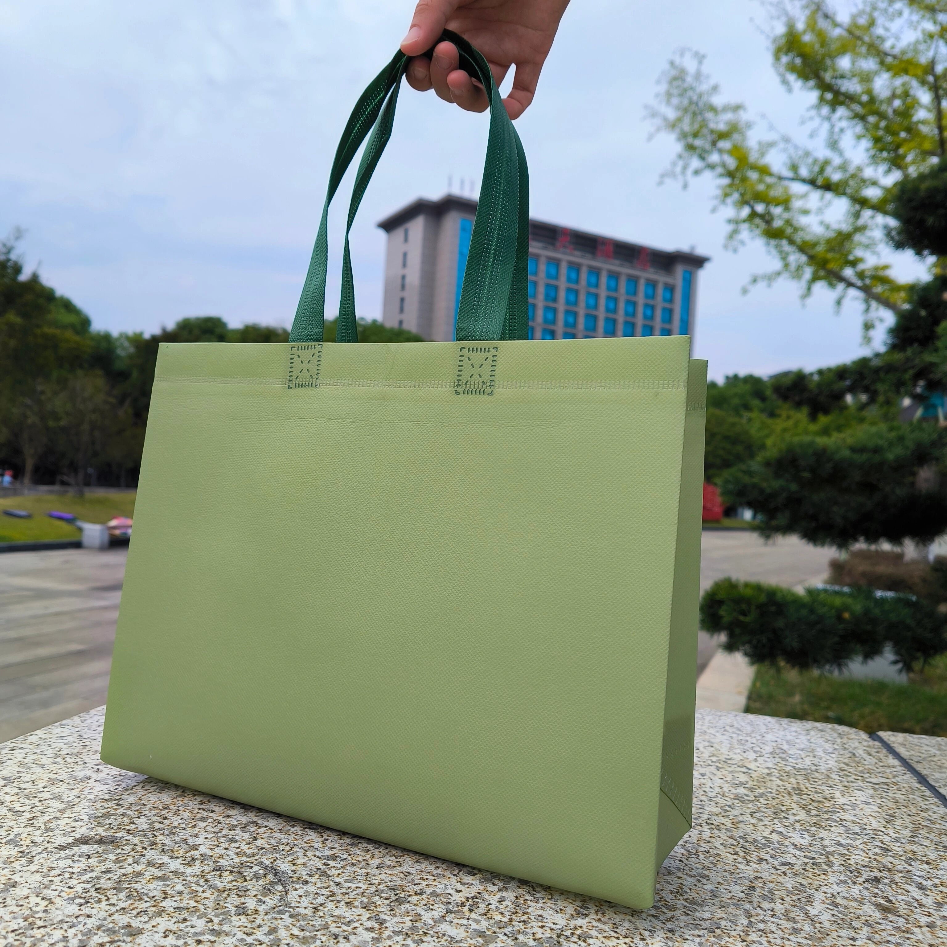 Matcha Green laminated heavy-duty non-woven tote bags — 18 colors