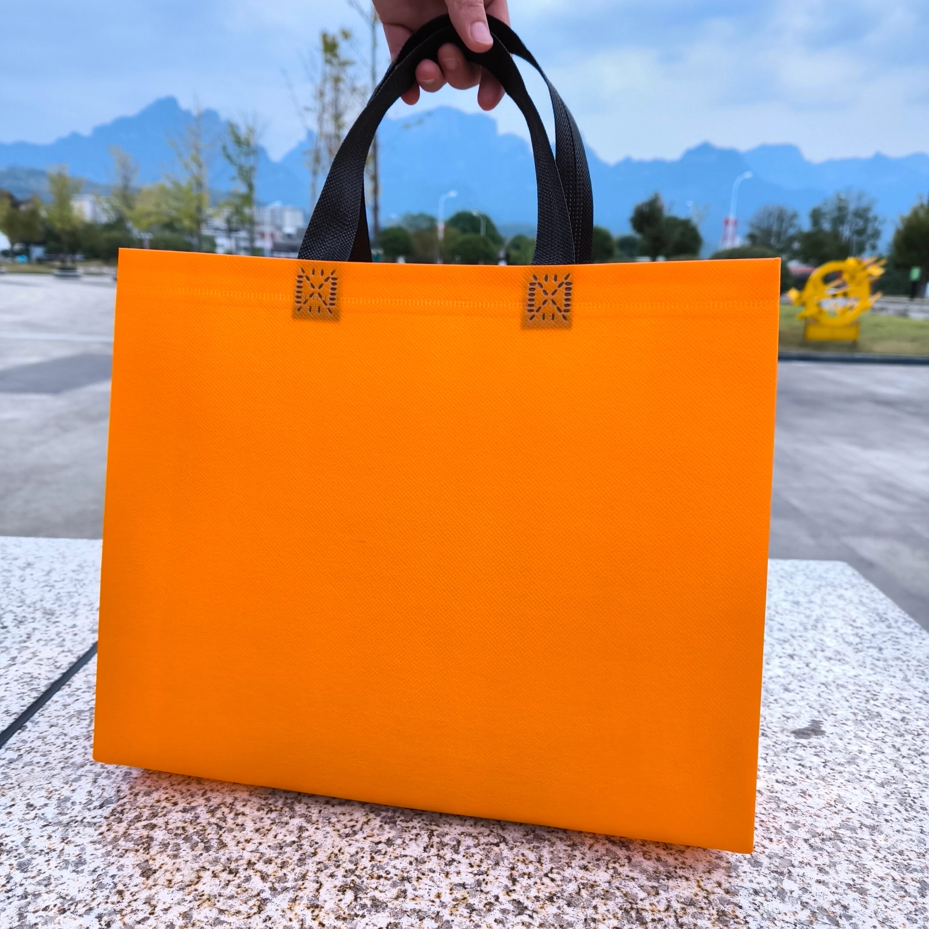 Orange laminated heavy-duty non-woven tote bags — 18 colors