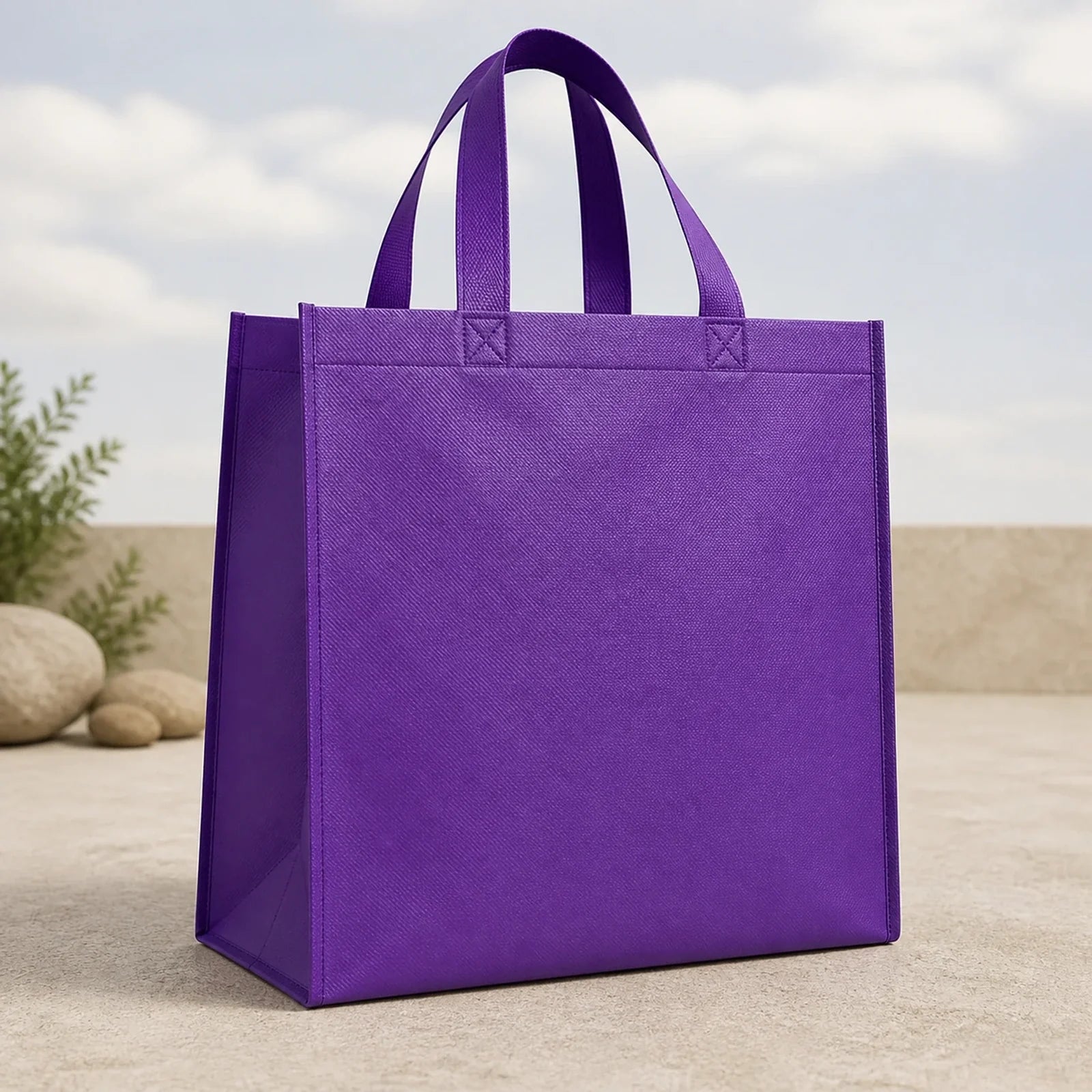 Purple laminated heavy-duty non-woven tote bags — 18 colors