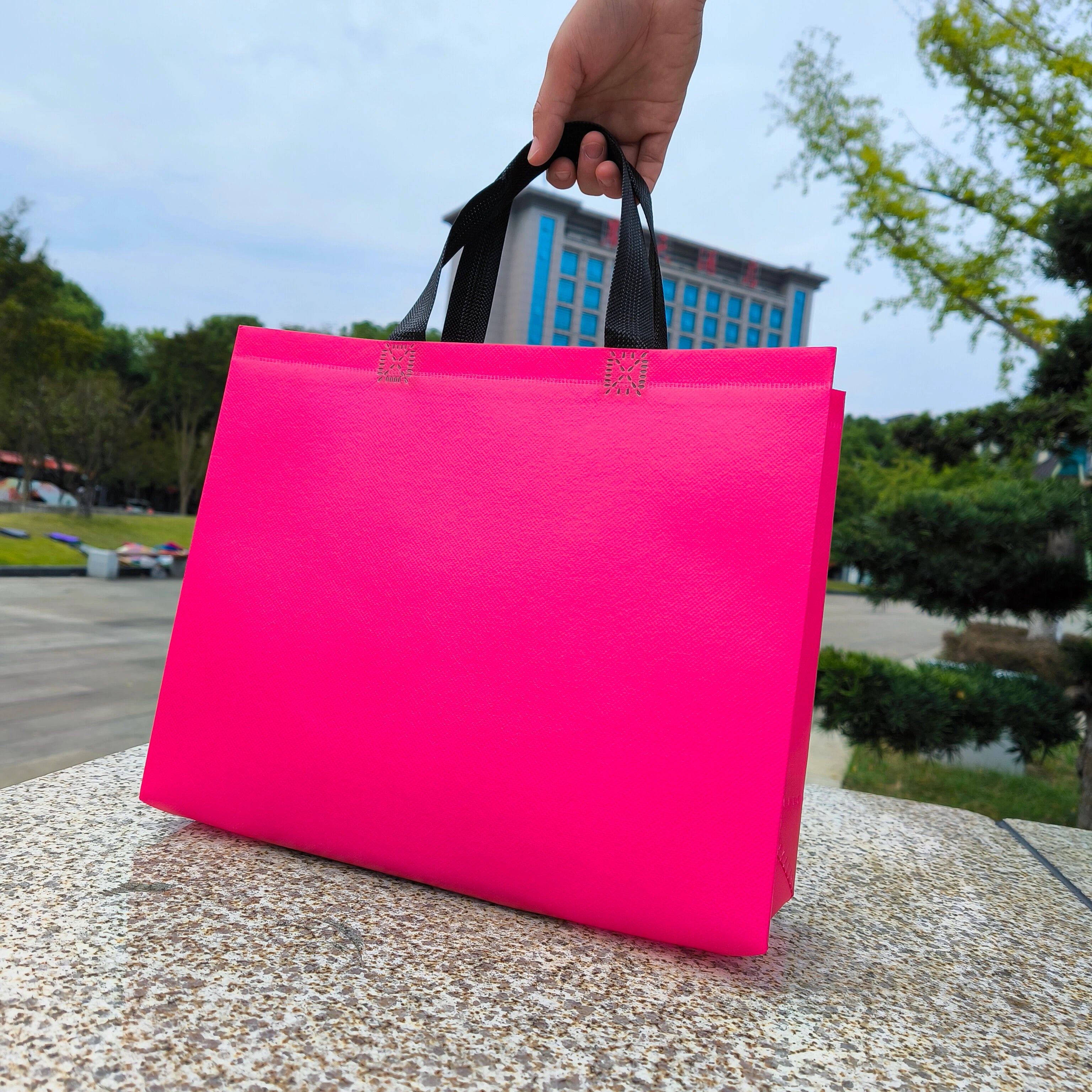 Rose Red laminated heavy-duty non-woven tote bags — 18 colors