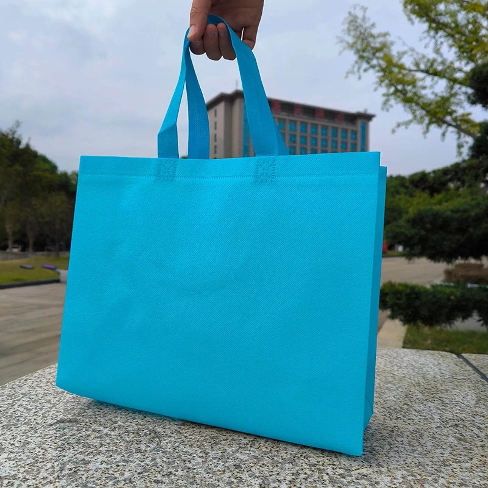 Sky Blue laminated heavy-duty non-woven tote bags — 18 colors