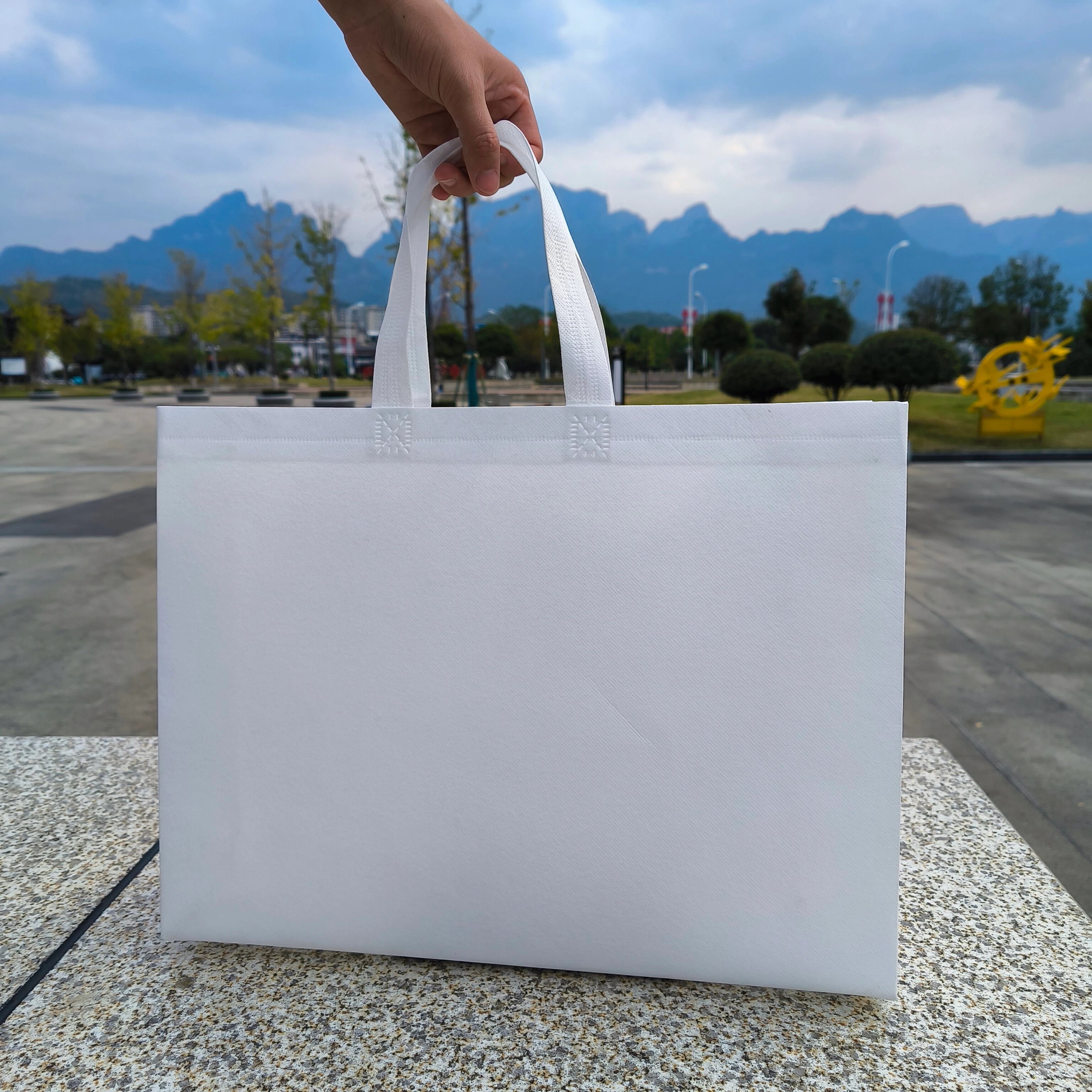 White with White Handles laminated heavy-duty non-woven tote bags — 18 colors