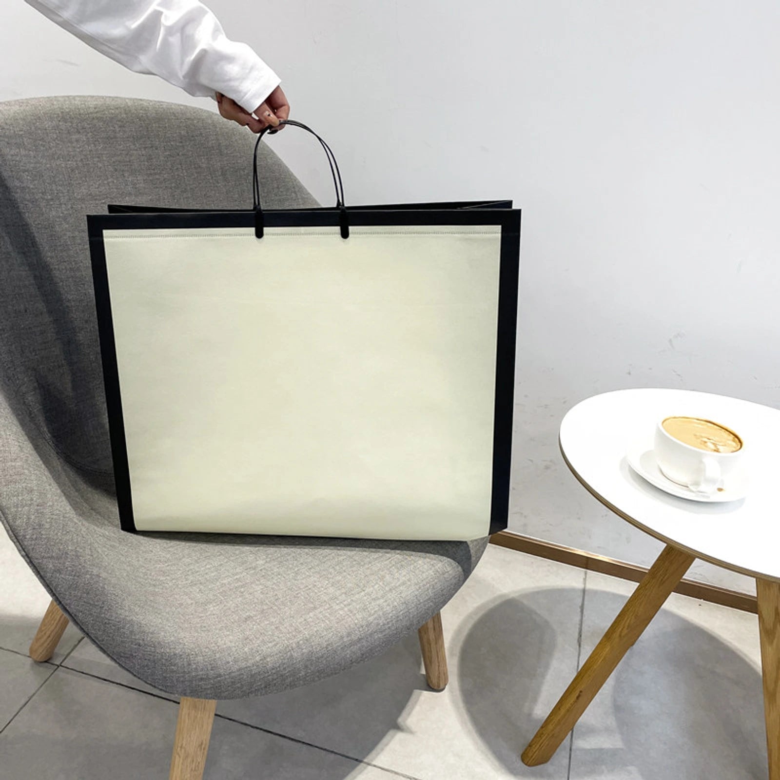 Laminated Large-Capacity Non-Woven Garment Packaging Bags — 2 Styles — Die — Cut Handle — Beige