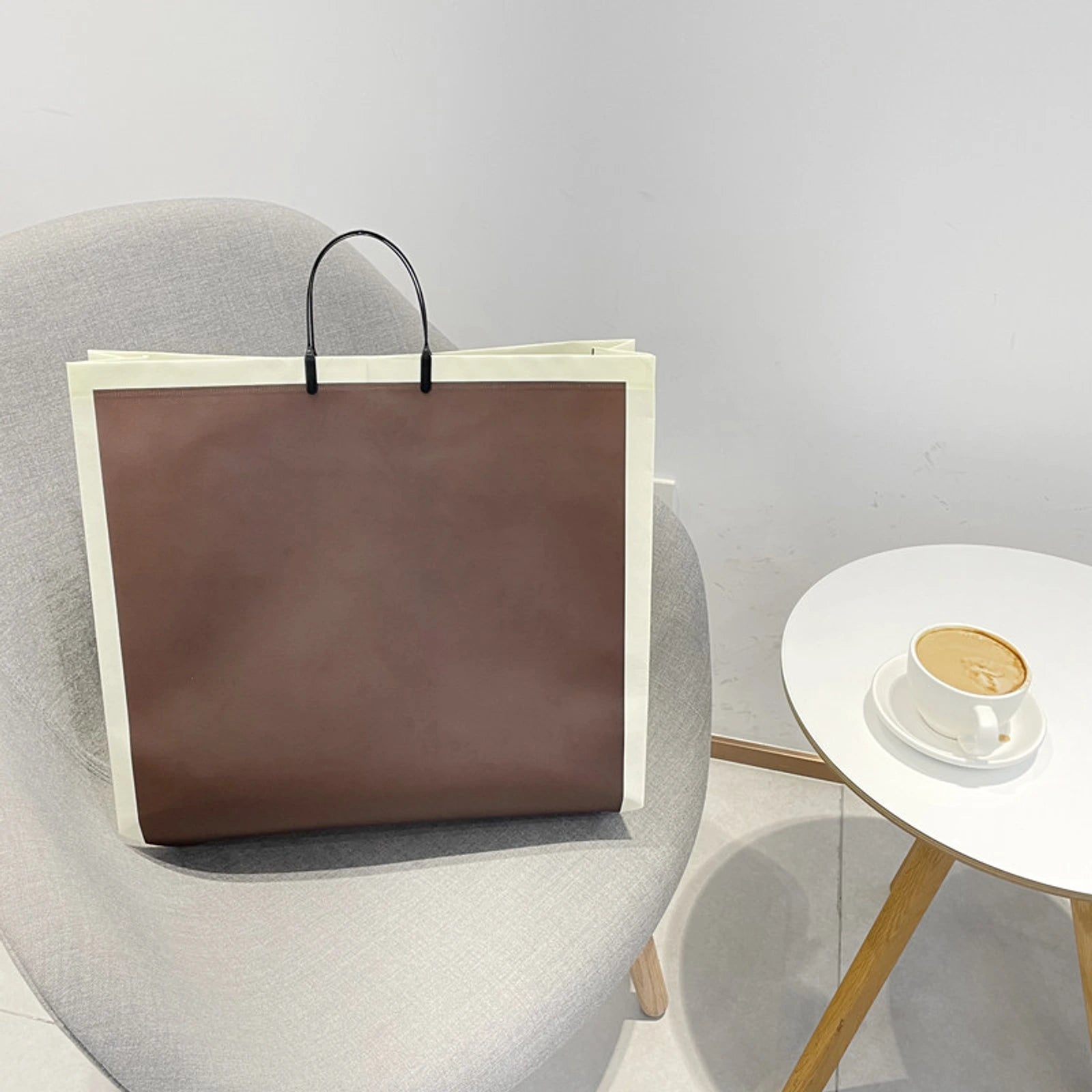 Laminated Large-Capacity Non-Woven Garment Packaging Bags — 2 Styles — Die — Cut Handle — Coffee Brown