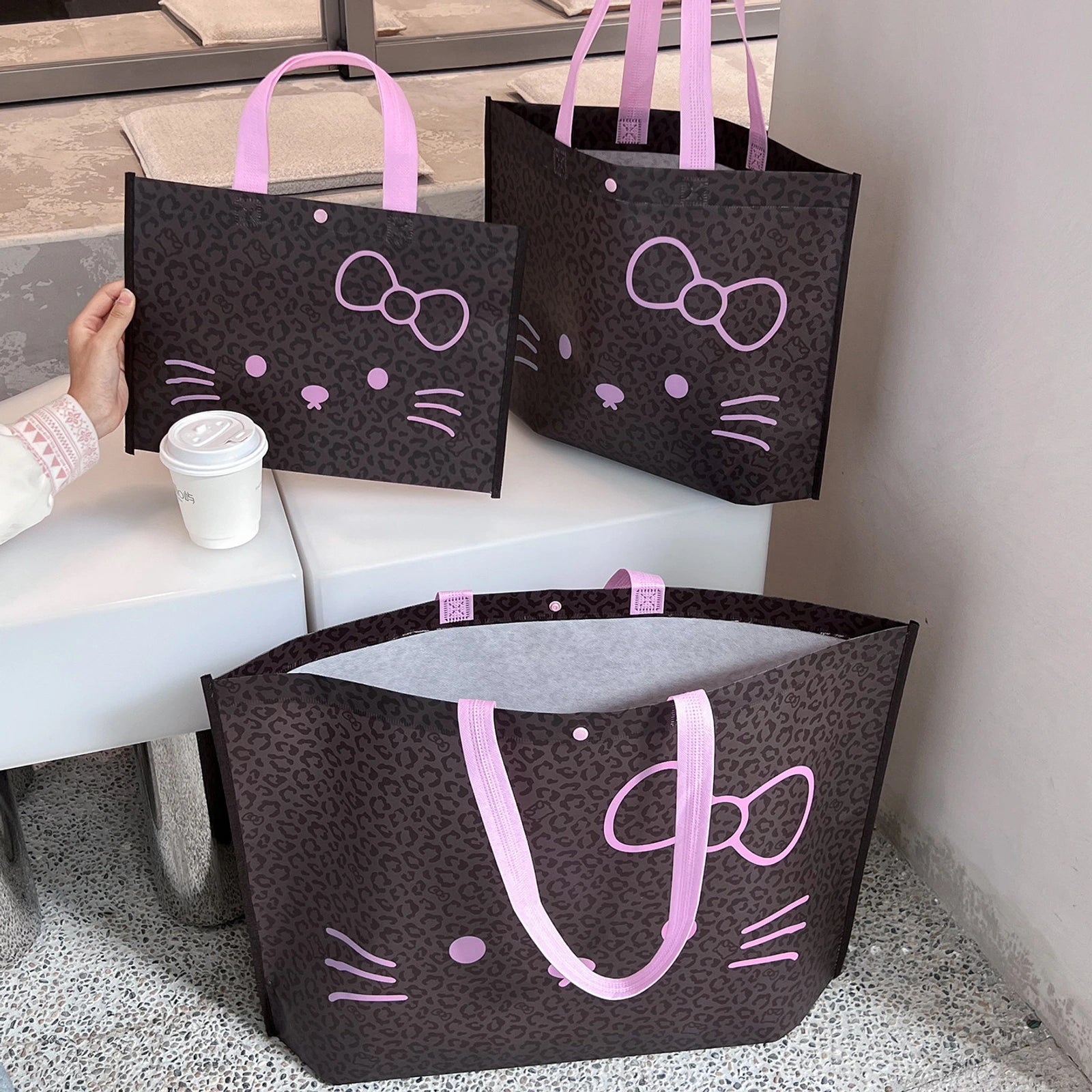 Laminated Leopard Print Non-Woven Tote Bags — 3 Styles — Laminated — Cat Print