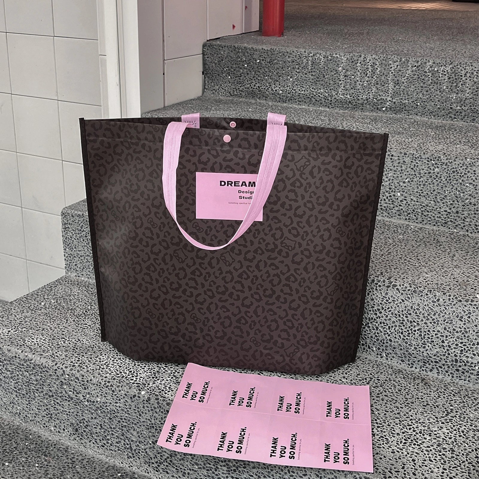 Laminated Leopard Print Non-Woven Tote Bags — 3 Styles — Laminated — Plain