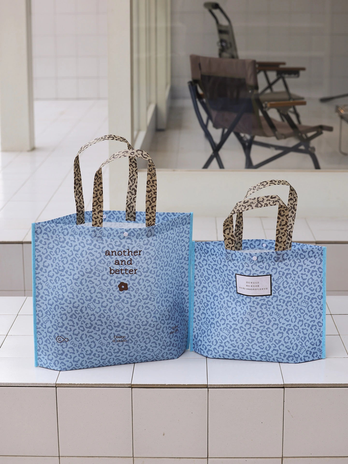 Laminated Leopard Print Stitched Non-Woven Tote Bags — 6 Styles product view 5