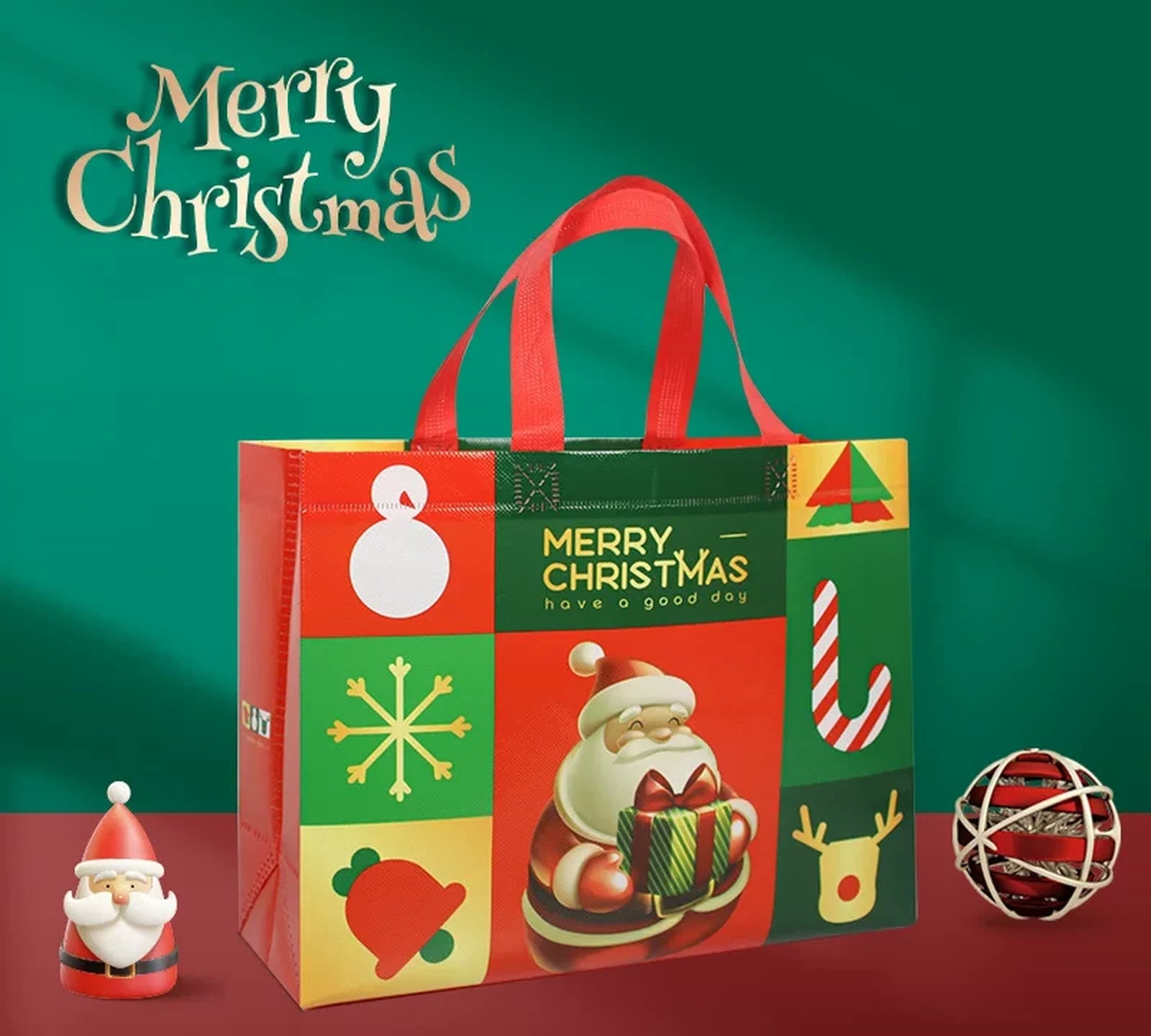Laminated Non-Woven Christmas Gift Bags – 10-Pack – sample variant