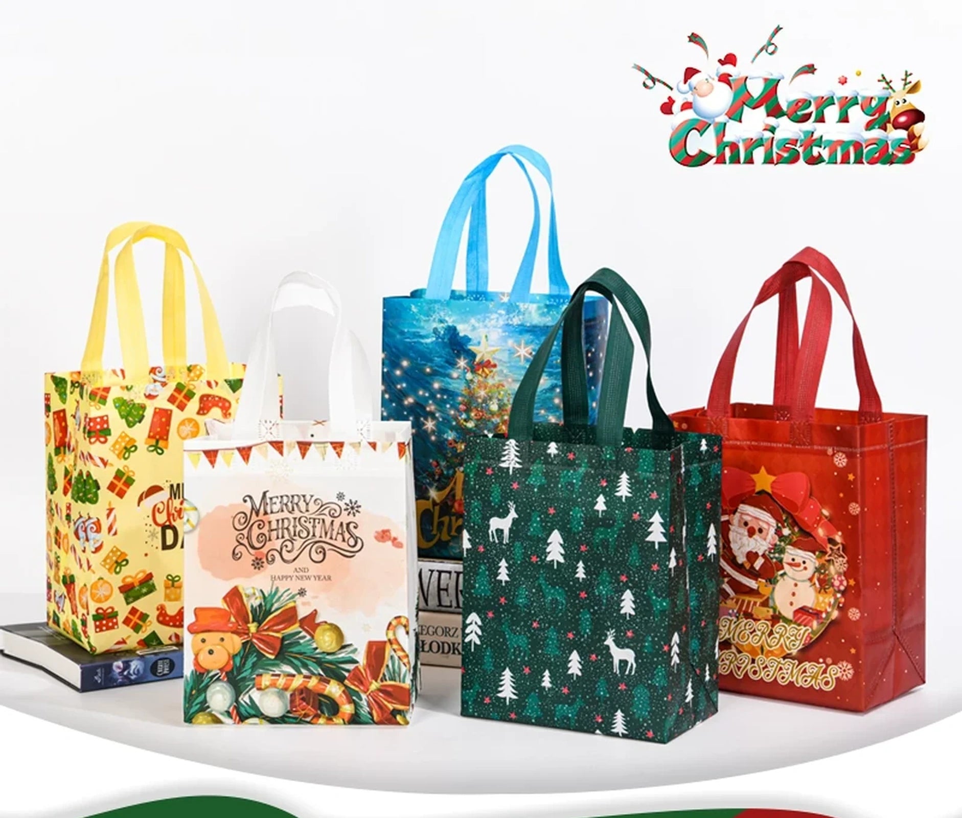 Laminated Non-Woven Christmas Gift Bags with Handles – product view