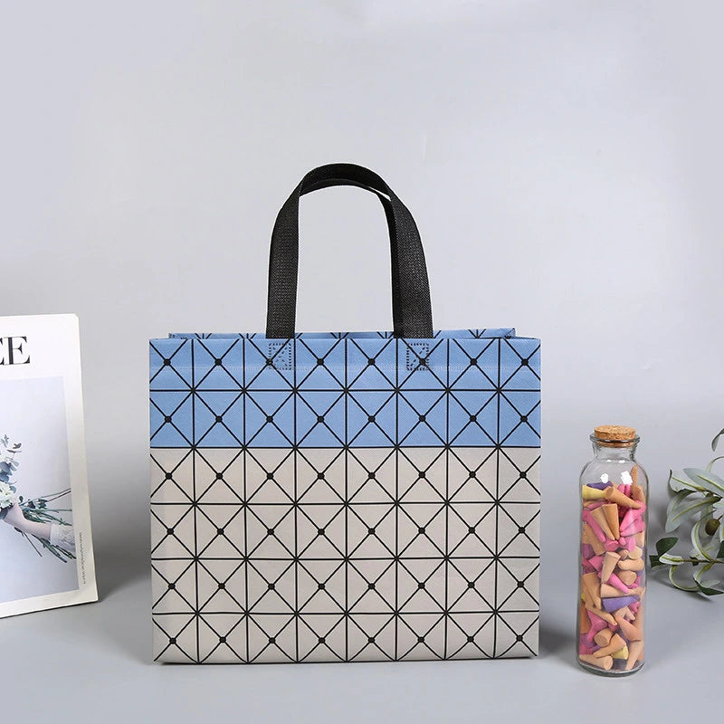 Light Gray Plaid laminated non-woven tote bags — 19 designs