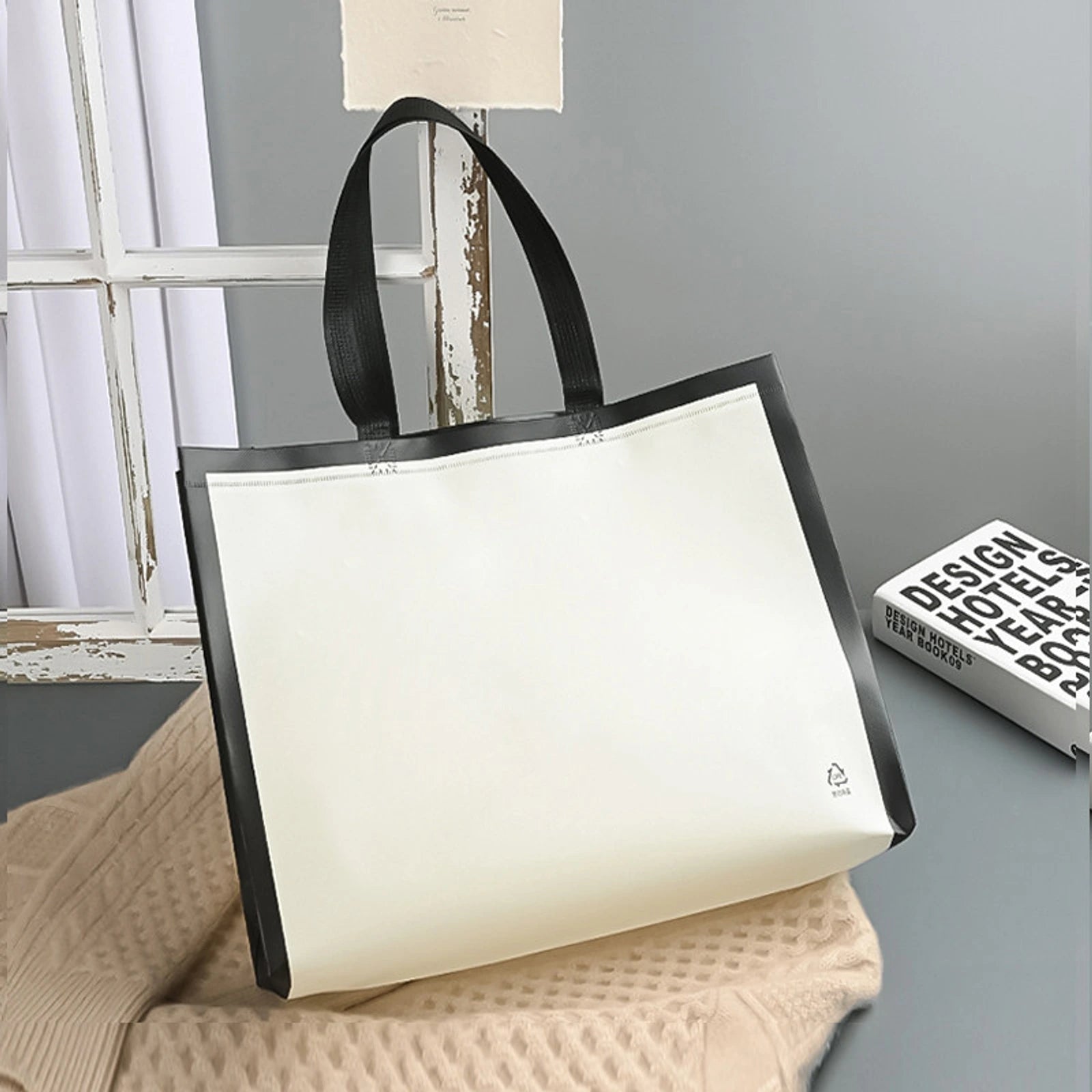 Laminated Non-Woven Tote Bags — 2 Styles — — Beige
