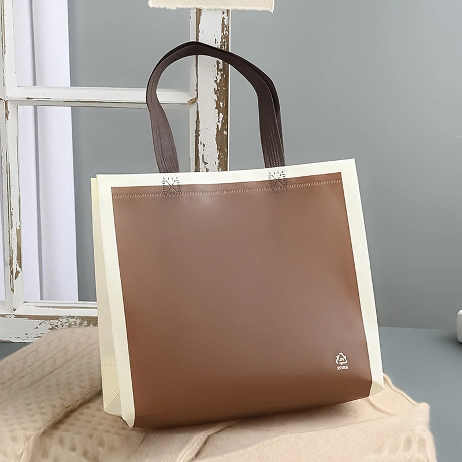 Laminated Non-Woven Tote Bags — 2 Styles — — Coffee Brown