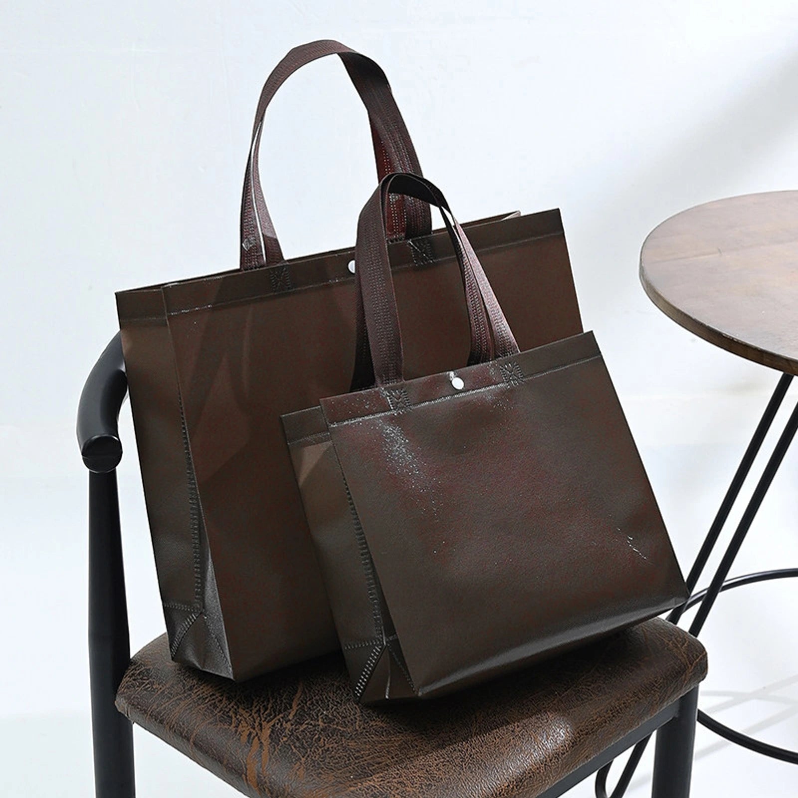 Laminated Non-Woven Tote Bags — 2 Styles — — Coffee Brown