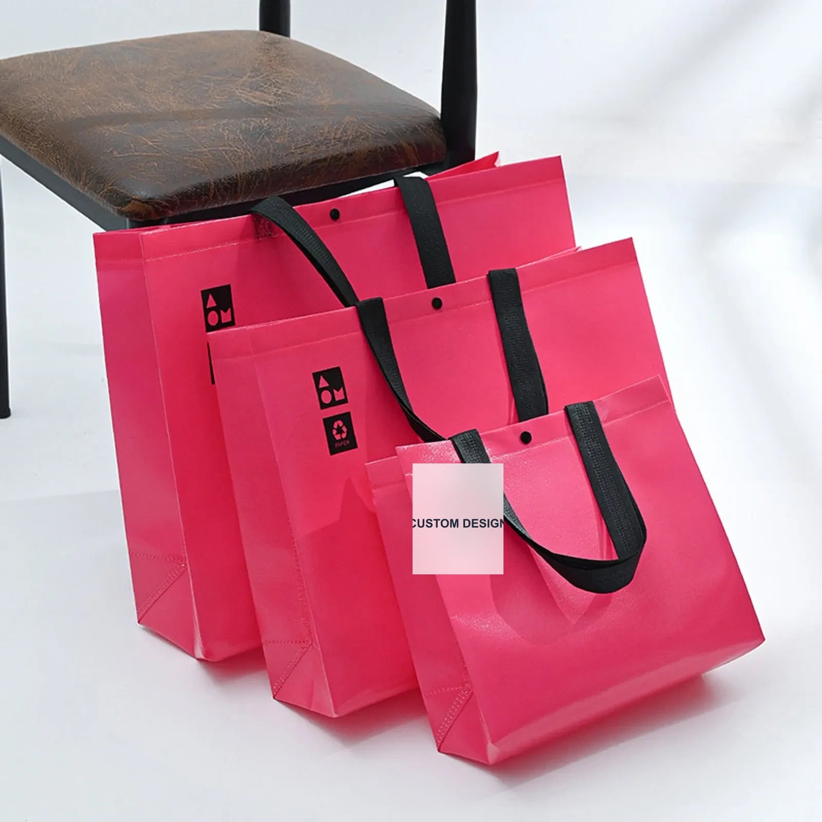 Laminated Non-Woven Tote Bags — 2 Styles — — Hot Pink