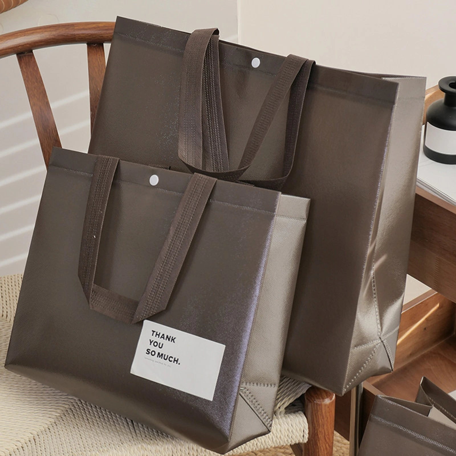 Laminated Non-Woven Tote Bags — 2 Styles — Laminated — Coffee Brown