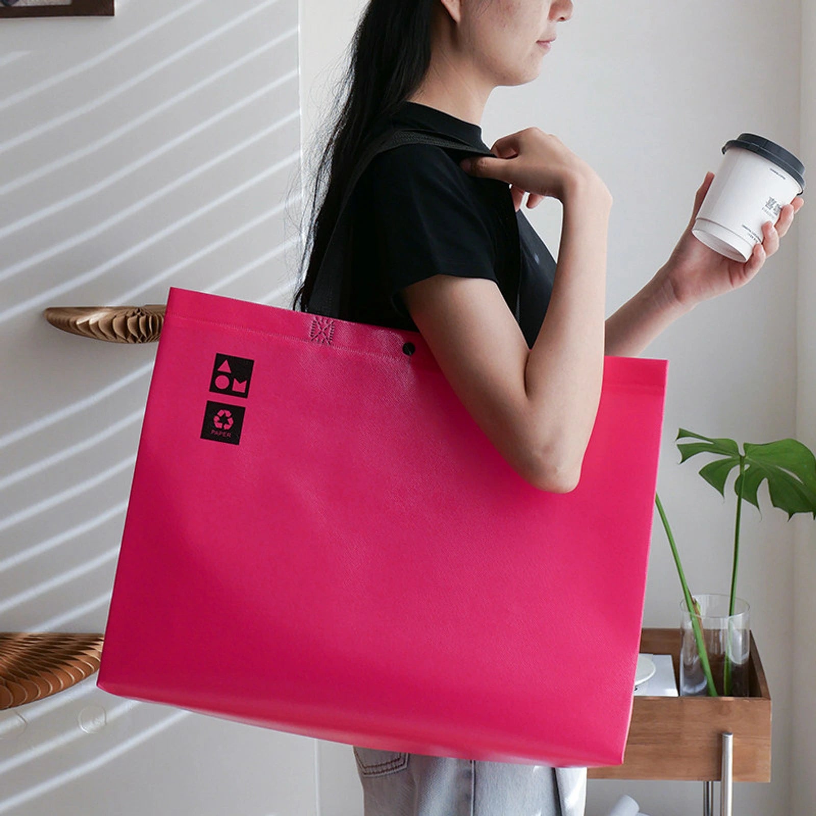 Laminated Non-Woven Tote Bags — 2 Styles — Laminated — Dragon Fruit Pink