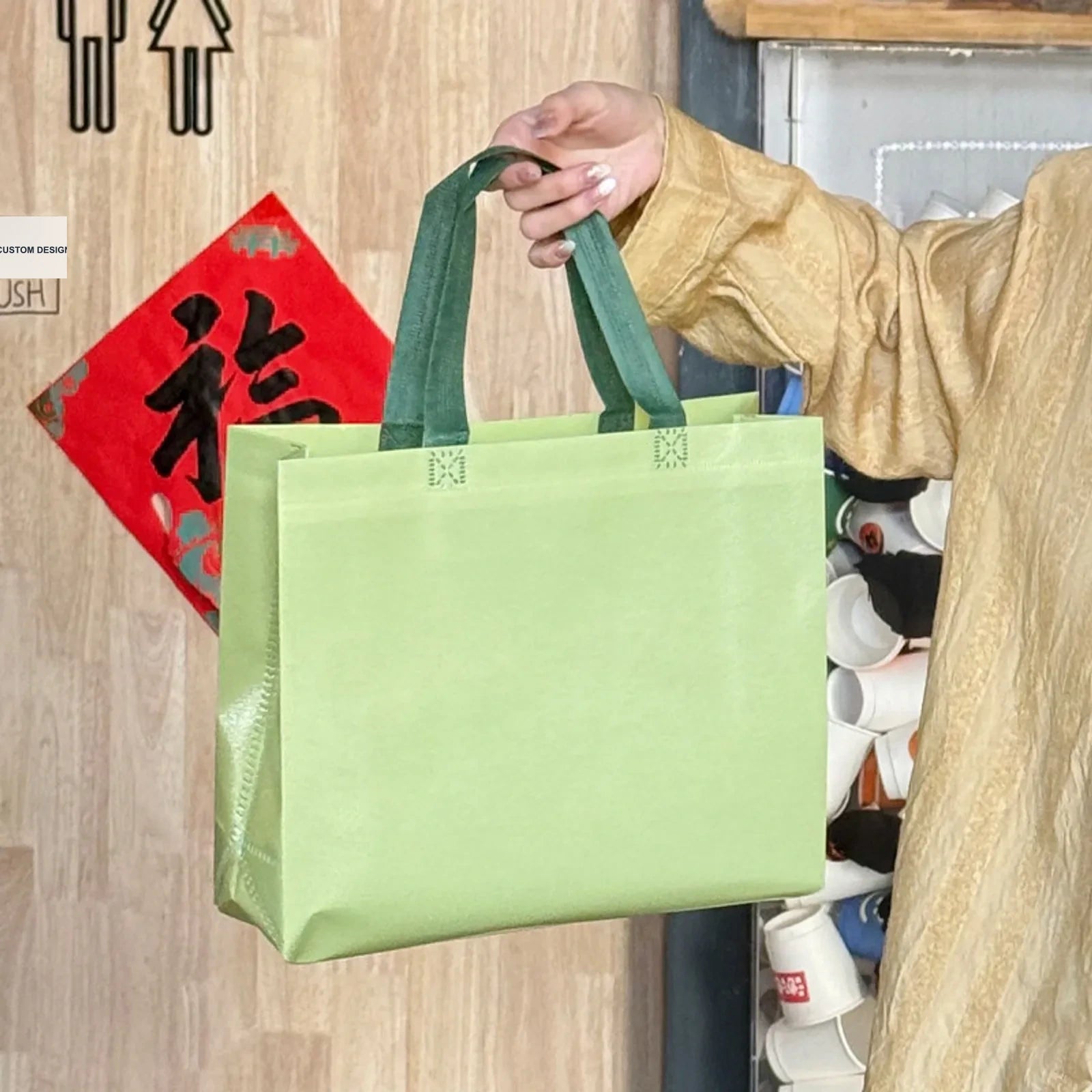 Laminated Non-Woven Tote Bags — 2 Styles — Matcha GreenGloss Laminated