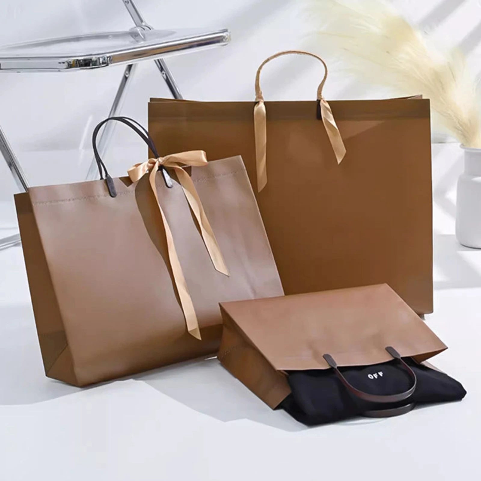 Laminated Non-Woven Tote Bags — 3 Styles — Brown