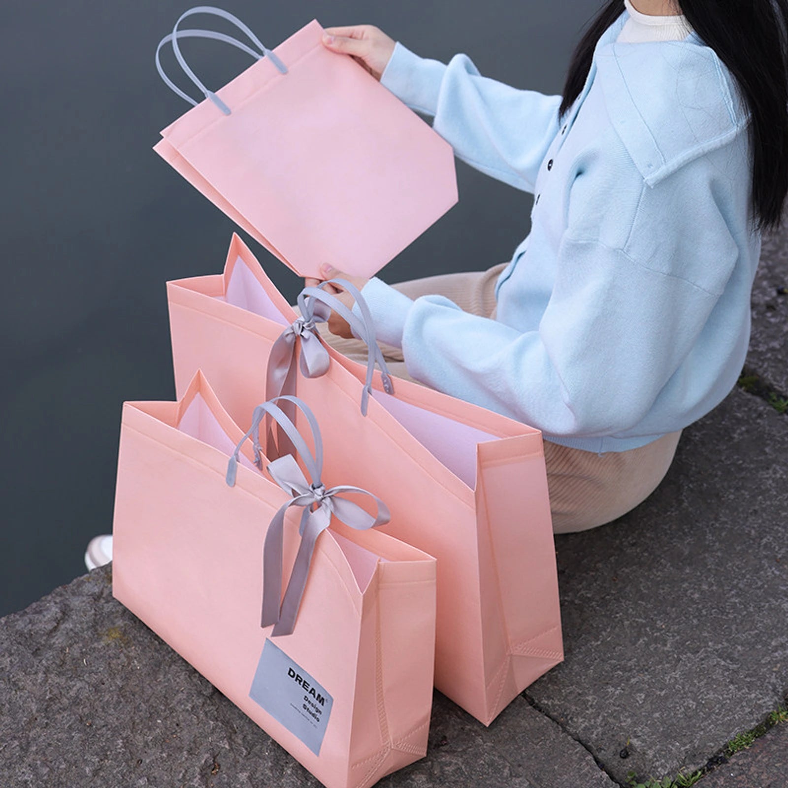 Laminated Non-Woven Tote Bags — 3 Styles — Pink